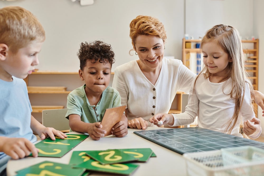 teacher playing number recognition
games with students