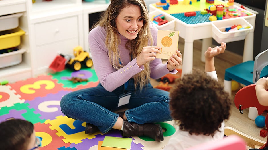 Adult doing a sound scavenger hunt with kids