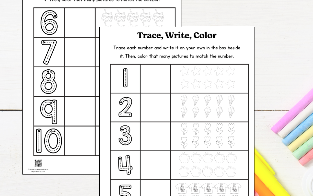 Trace, Write, & Color Numbers (Ages 3–5)