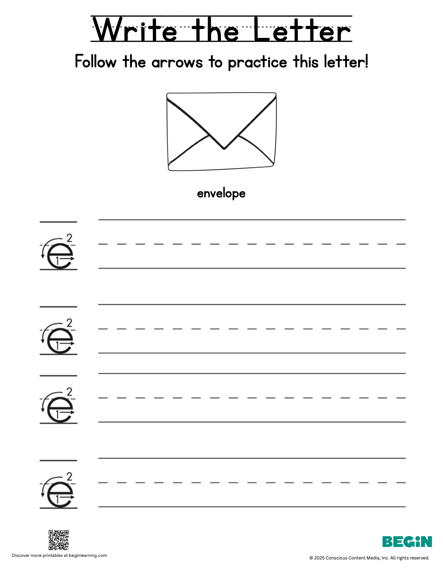 Printing & Writing Worksheet - Letter E - Lowercase