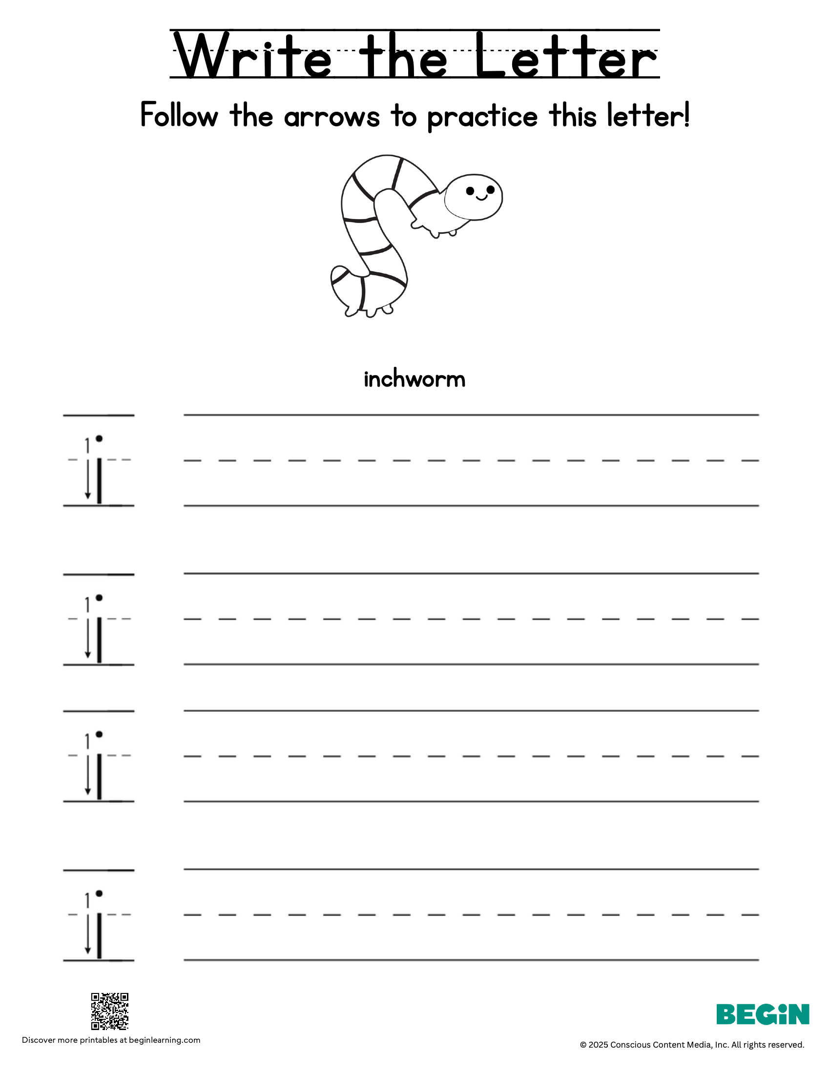 Printing & Writing Worksheet - Letter I - Lowercase