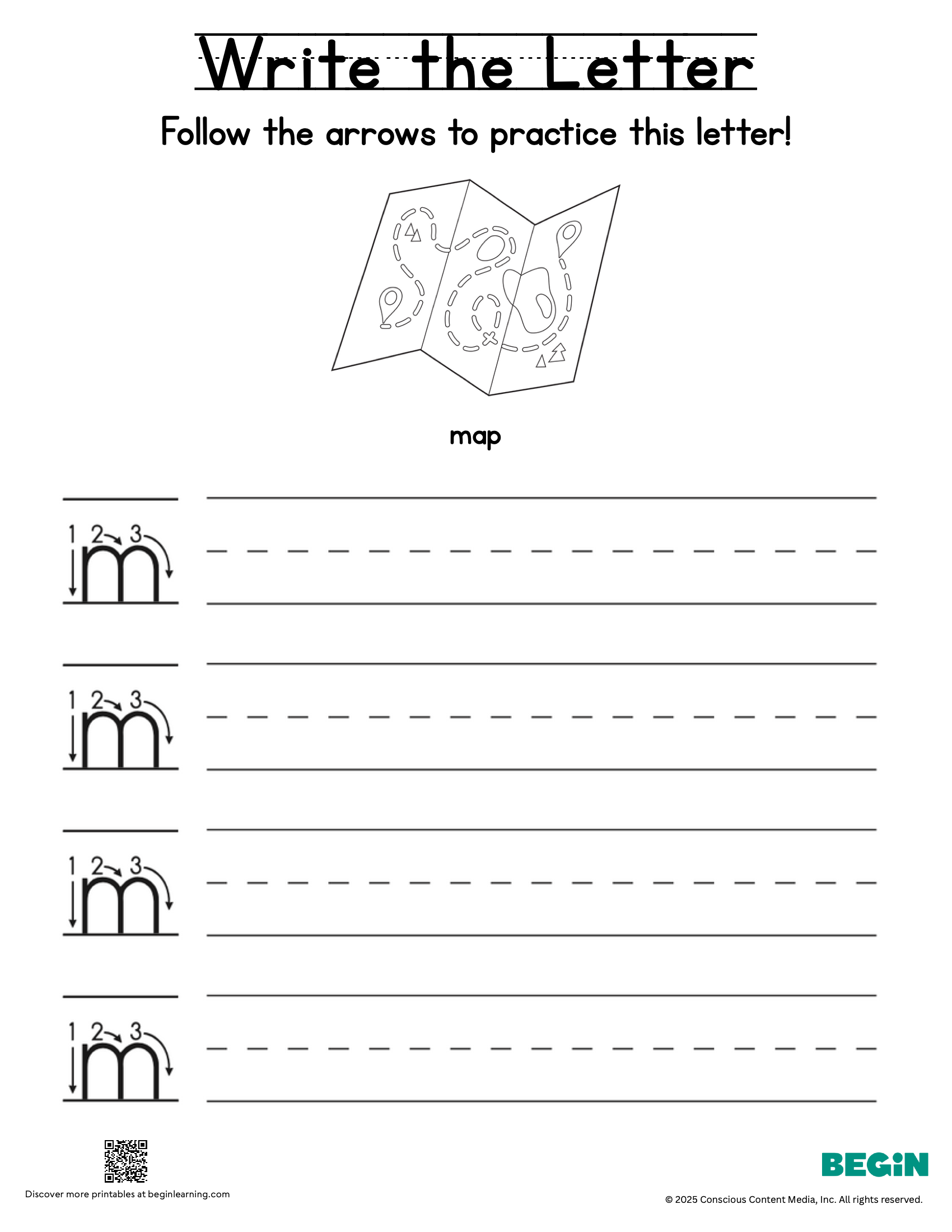 Printing & Writing Worksheet - Letter M - Lowercase