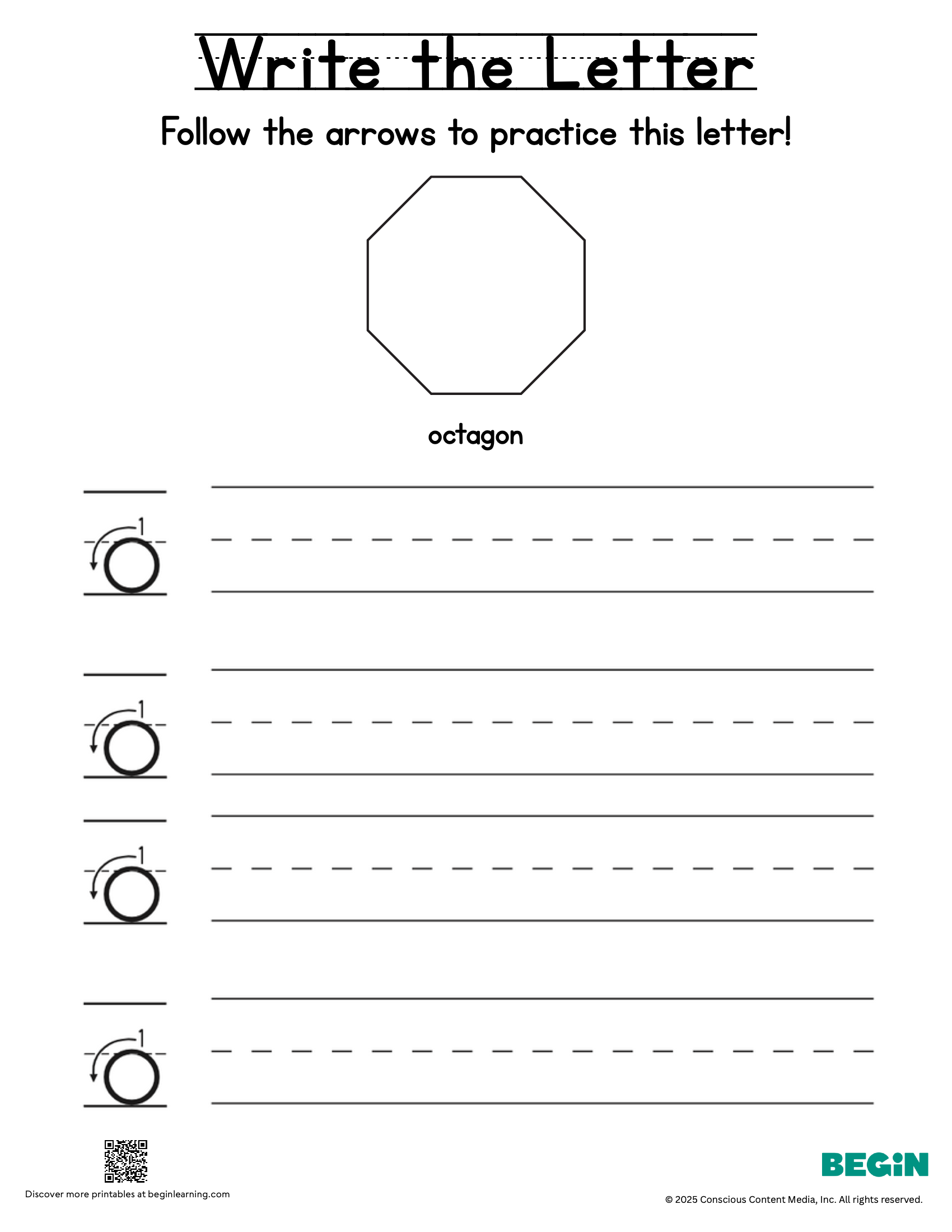 Printing & Writing Worksheet - Letter O - Lowercase