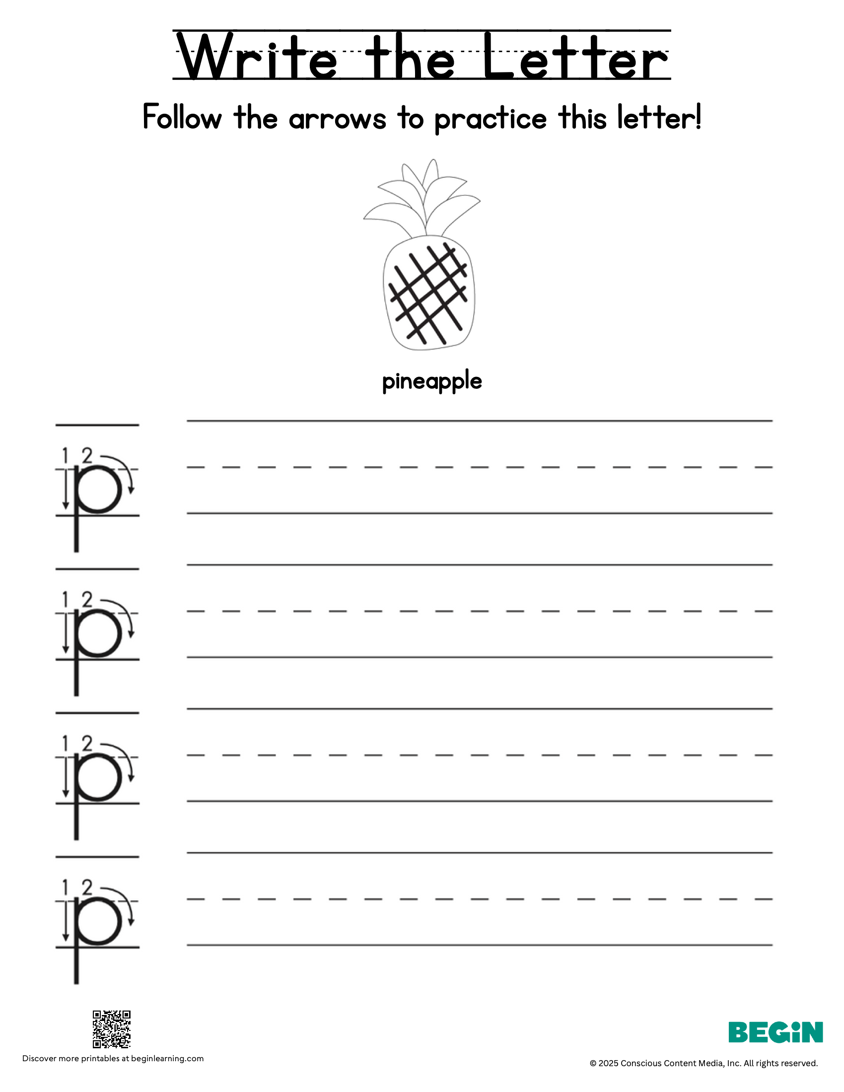 Printing & Writing Worksheet - Letter P - Lowercase