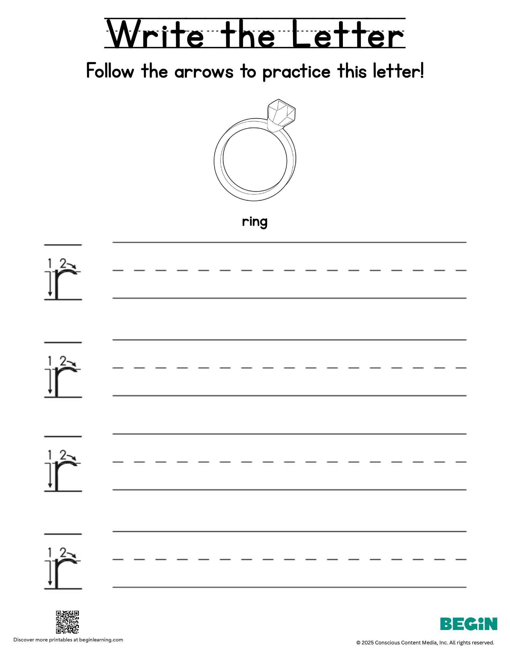 Printing & Writing Worksheet - Letter R - Lowercase