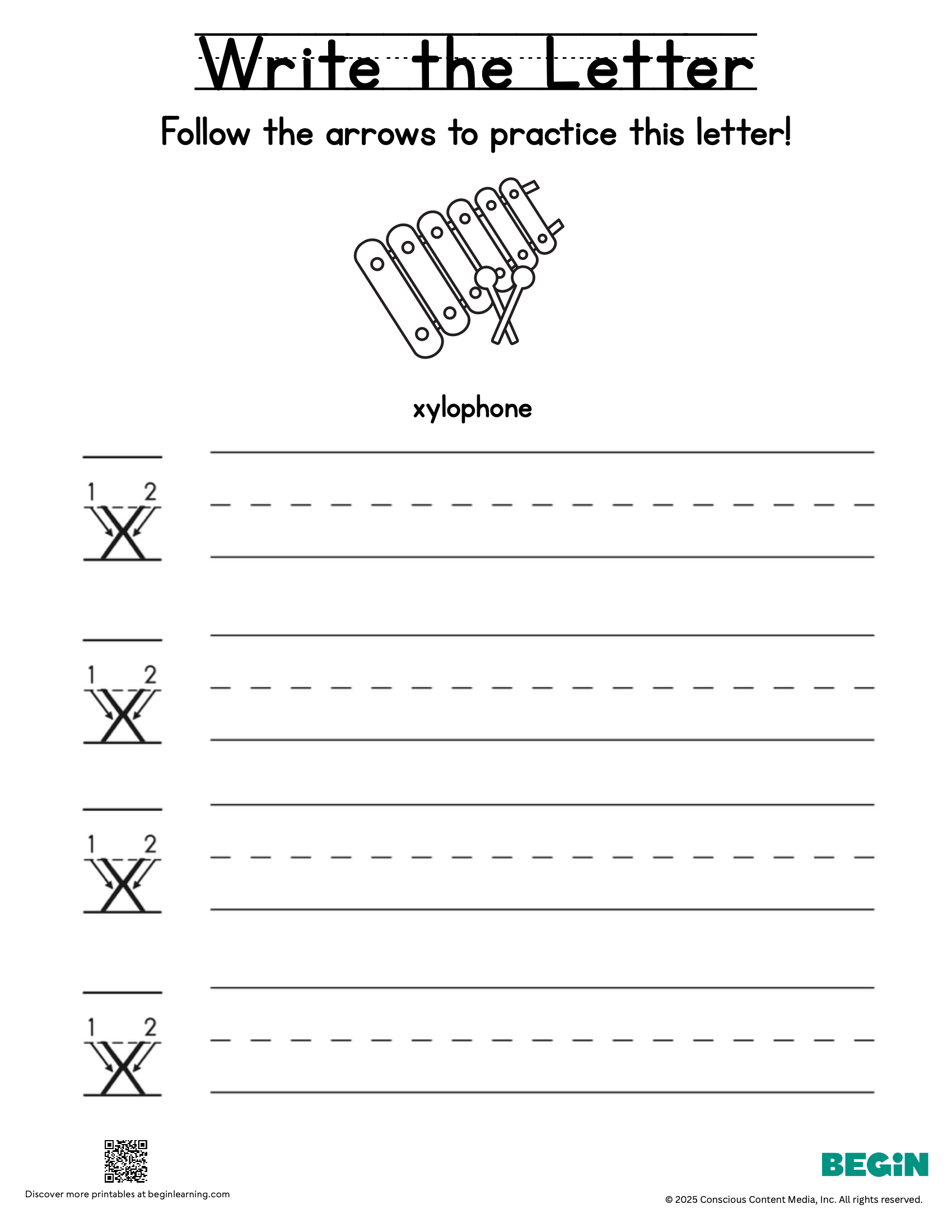 Printing & Writing Worksheet - Letter X - Lowercase