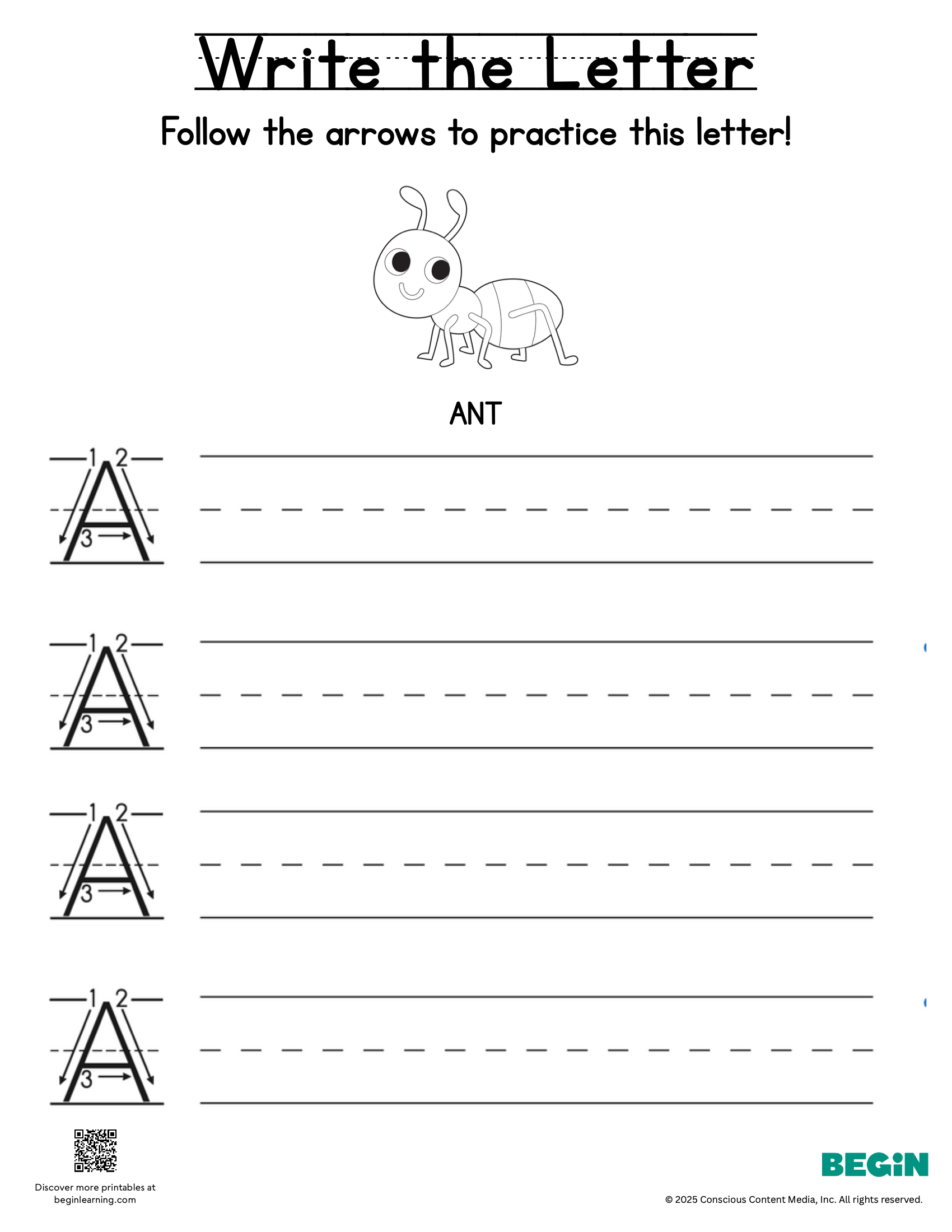 Printing & Writing Worksheet - Letter A - Uppercase