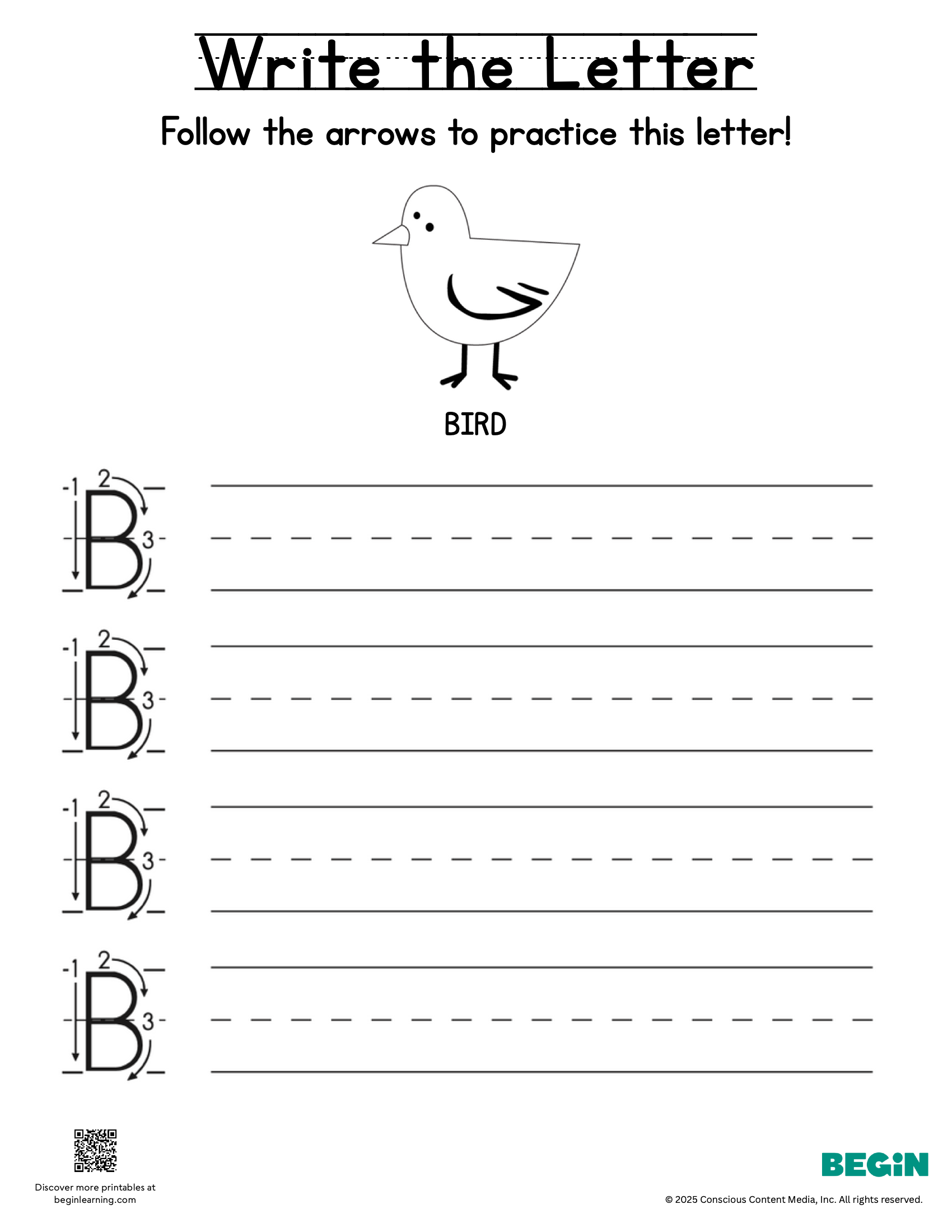 Printing & Writing Worksheet - Letter B - Uppercase
