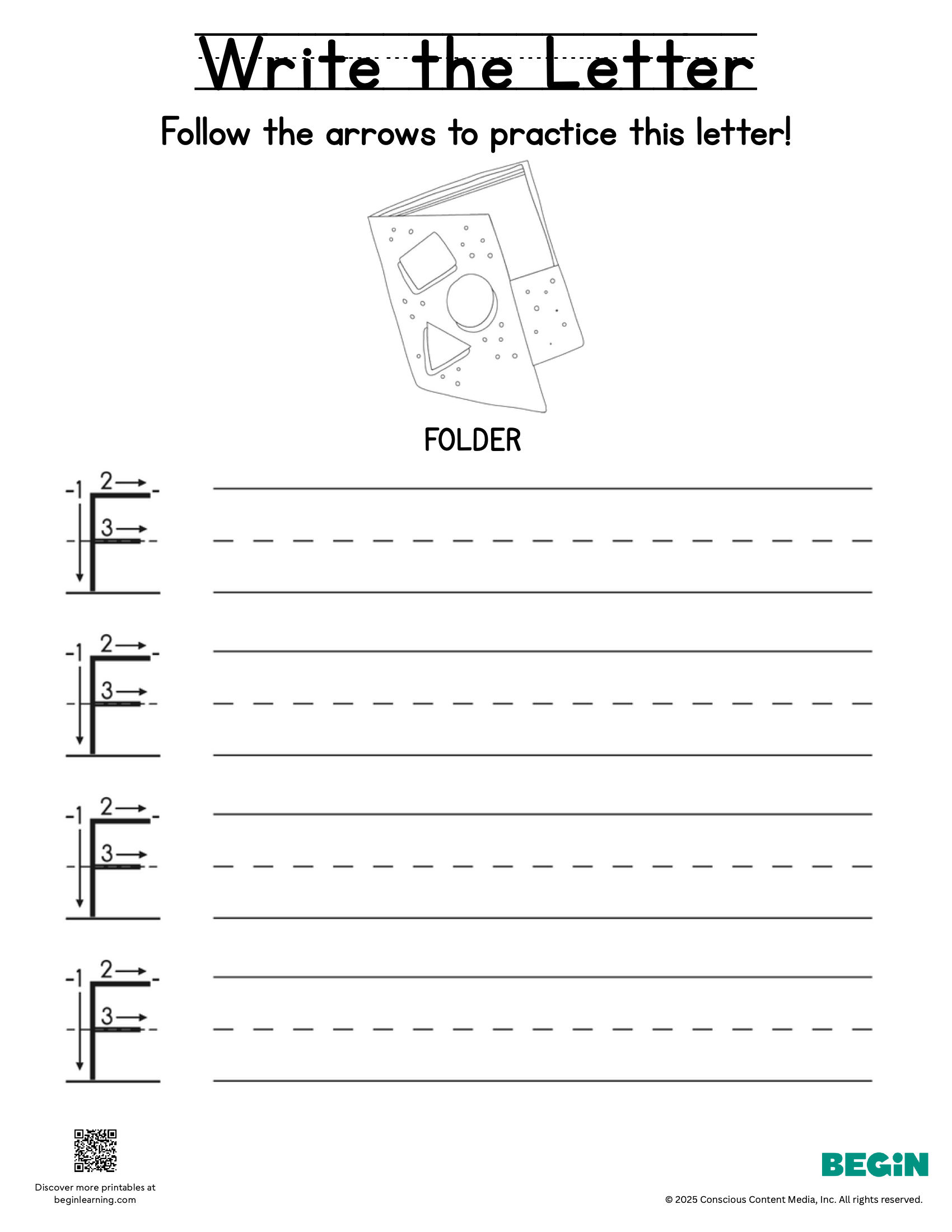 Printing & Writing Worksheet - Letter F - Uppercase