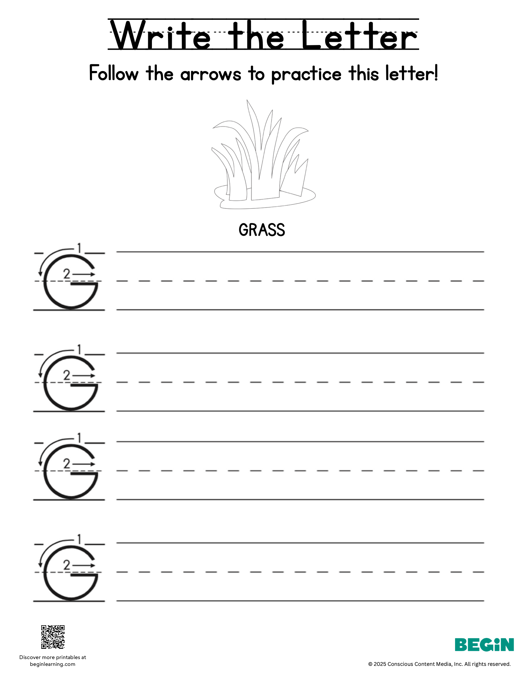 Printing & Writing Worksheet - Letter G - Uppercase