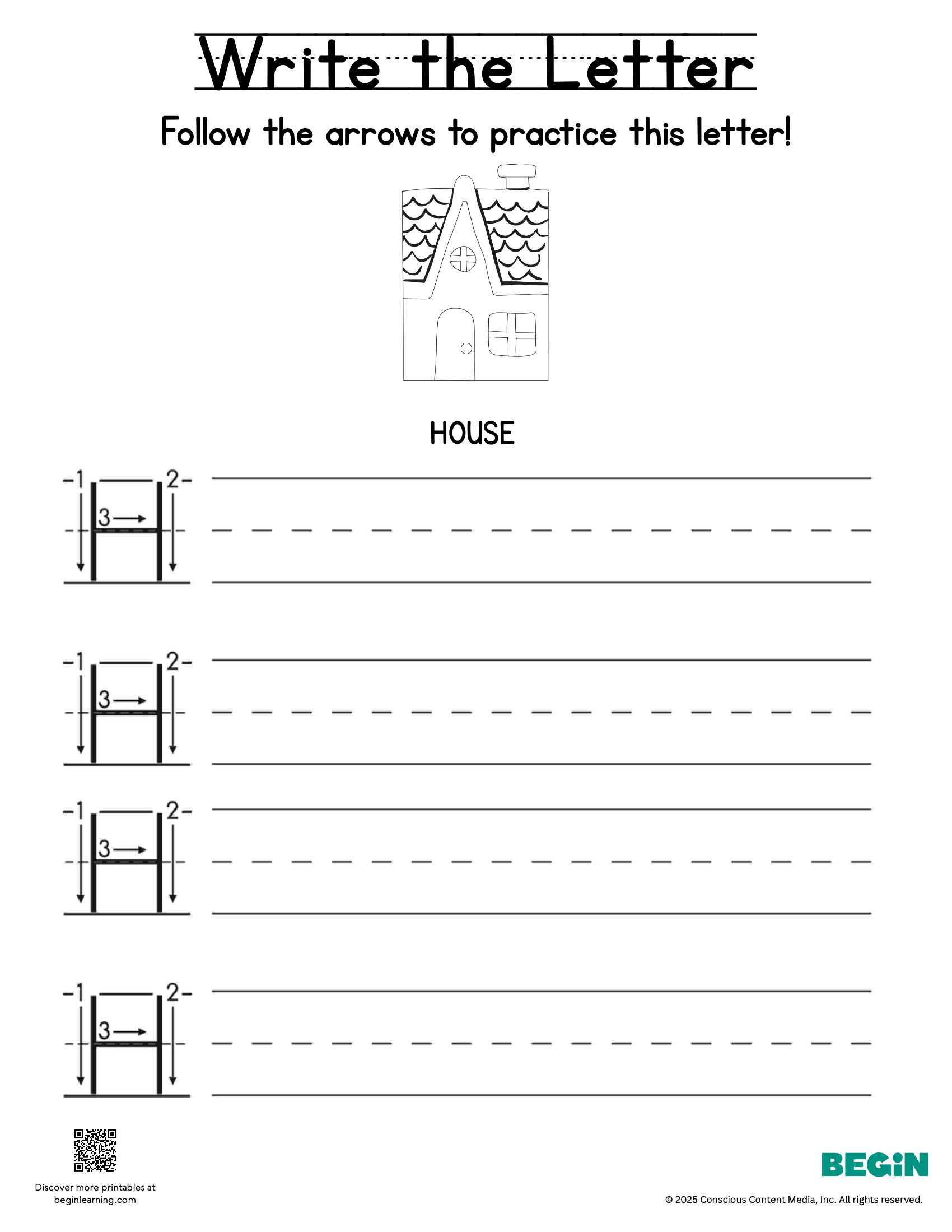 Printing & Writing Worksheet - Letter H - Uppercase