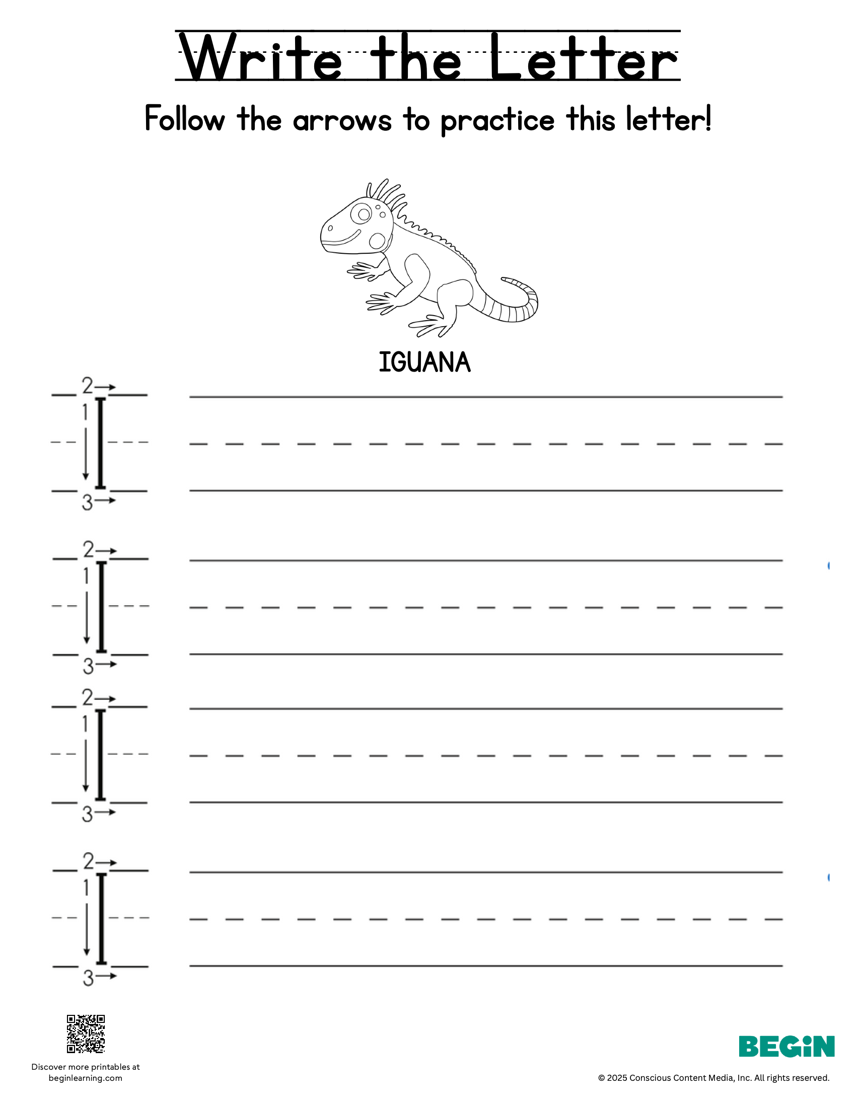 Printing & Writing Worksheet - Letter I - Uppercase