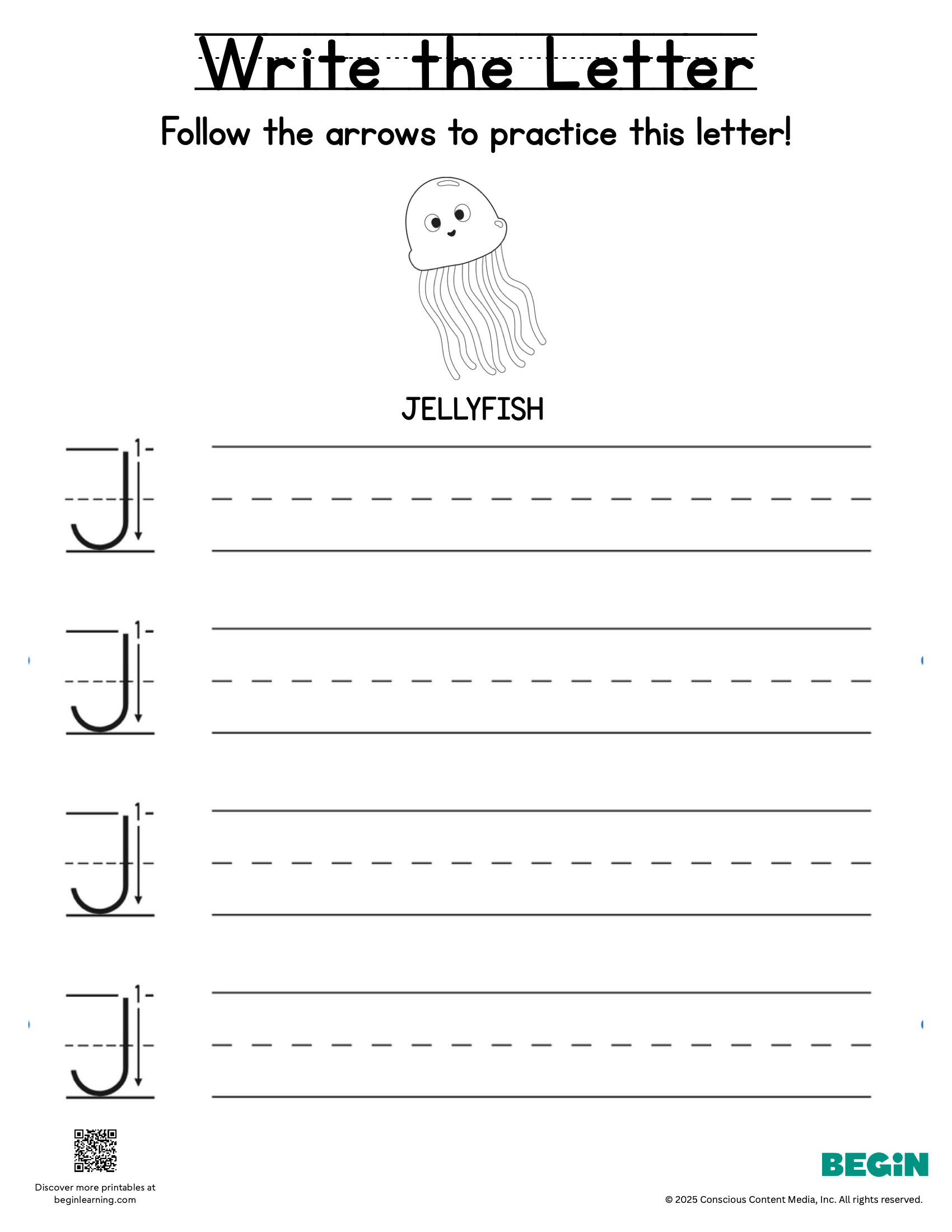 Printing & Writing Worksheet - Letter J - Uppercase