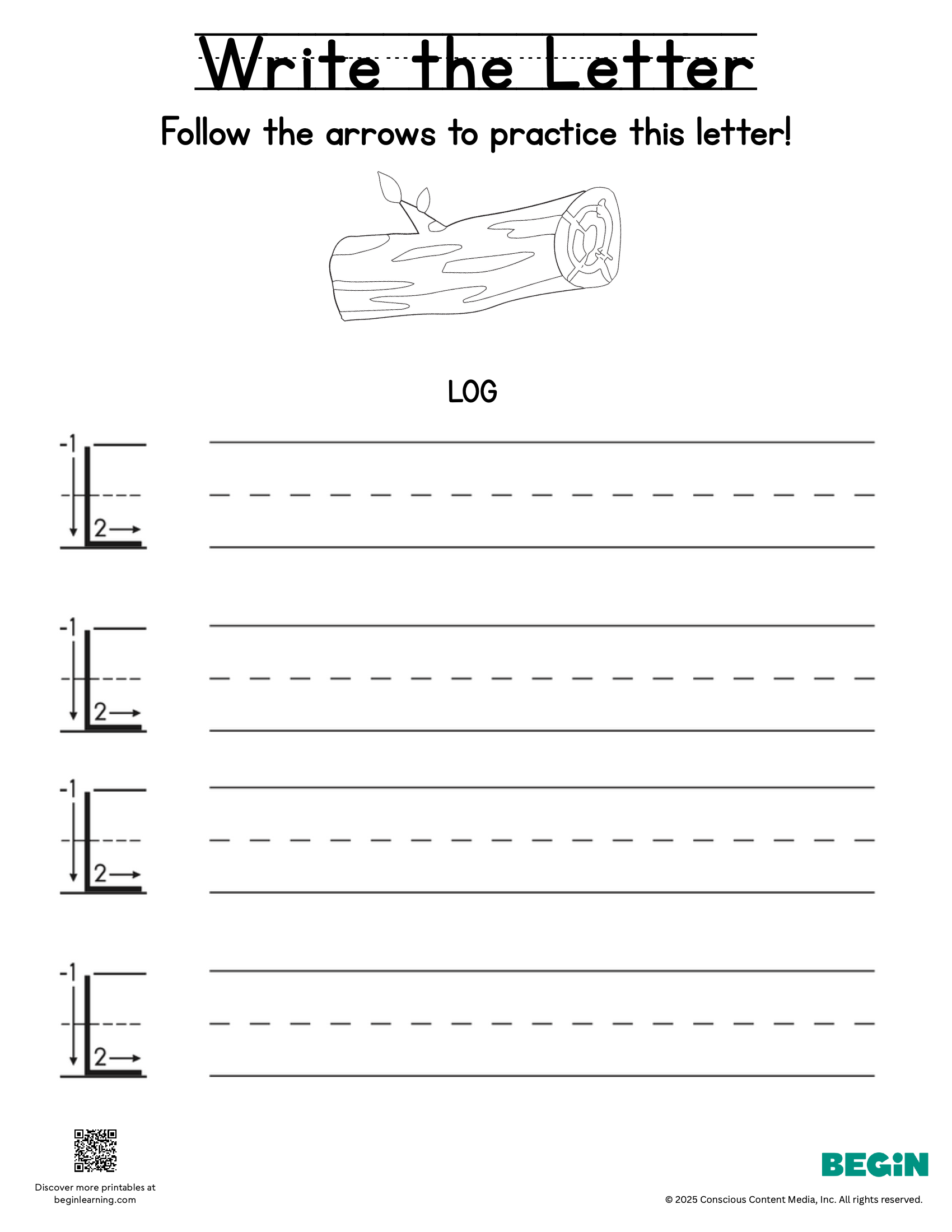 Printing & Writing Worksheet - Letter L - Uppercase