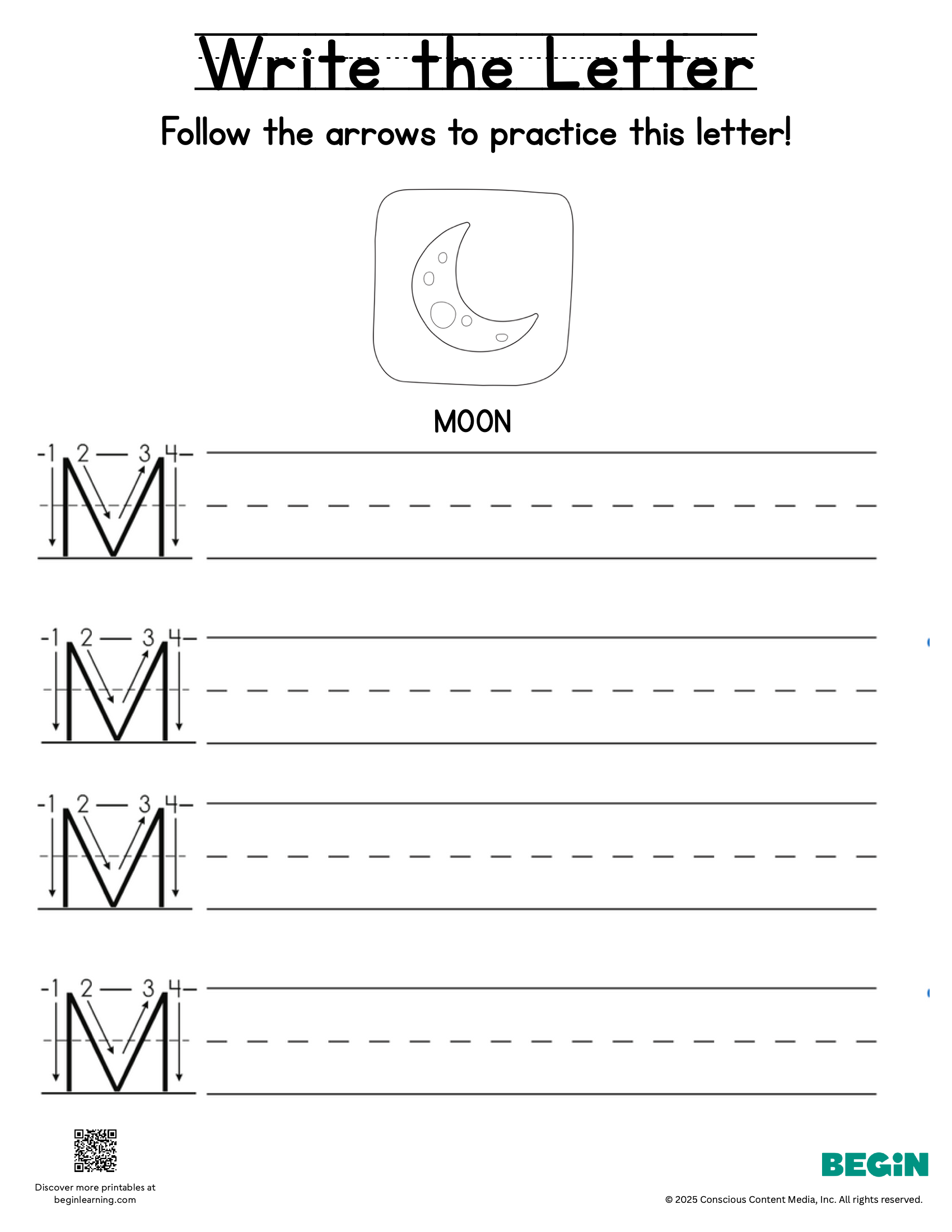 Printing & Writing Worksheet - Letter M - Uppercase