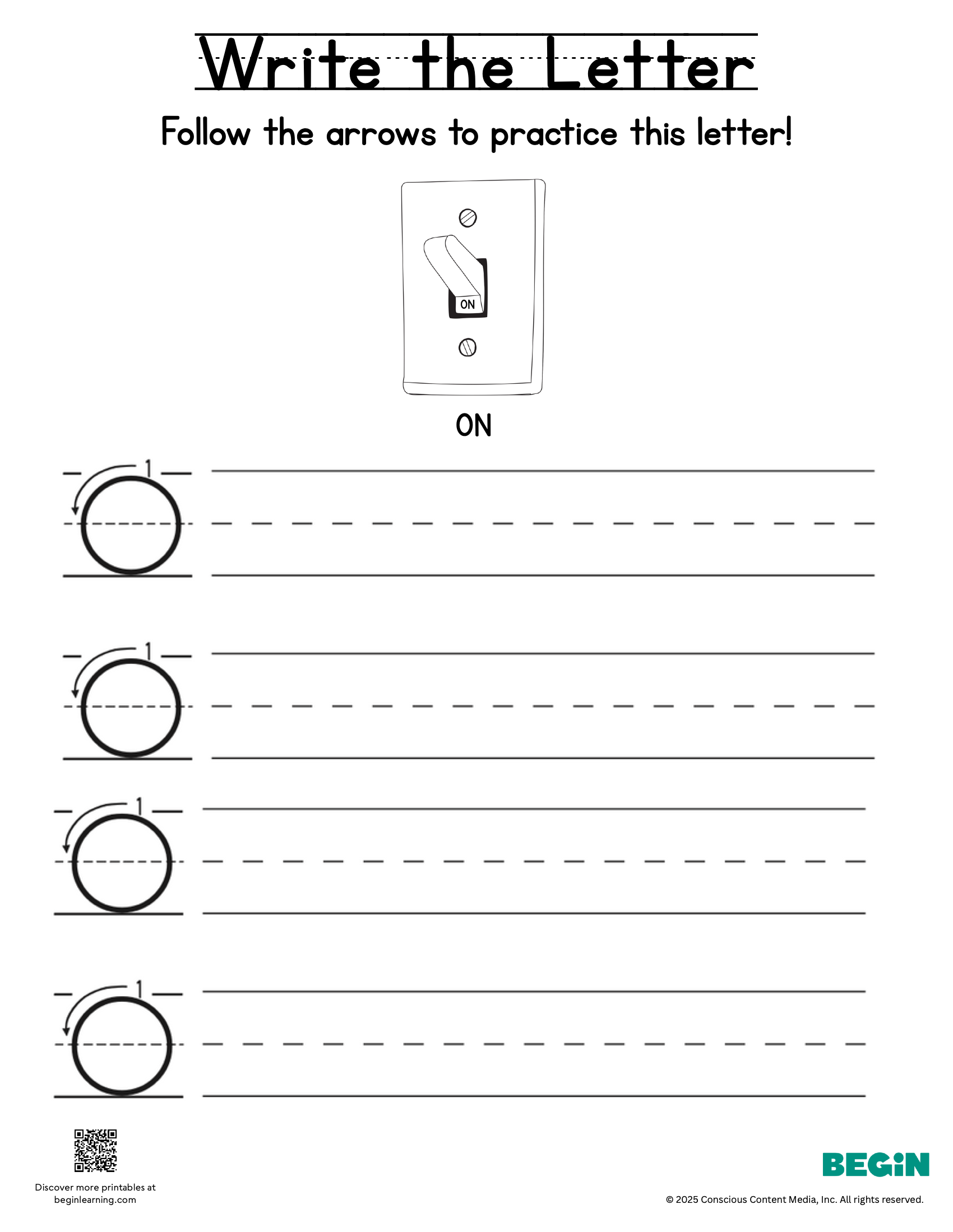 Printing & Writing Worksheet - Letter O - Uppercase