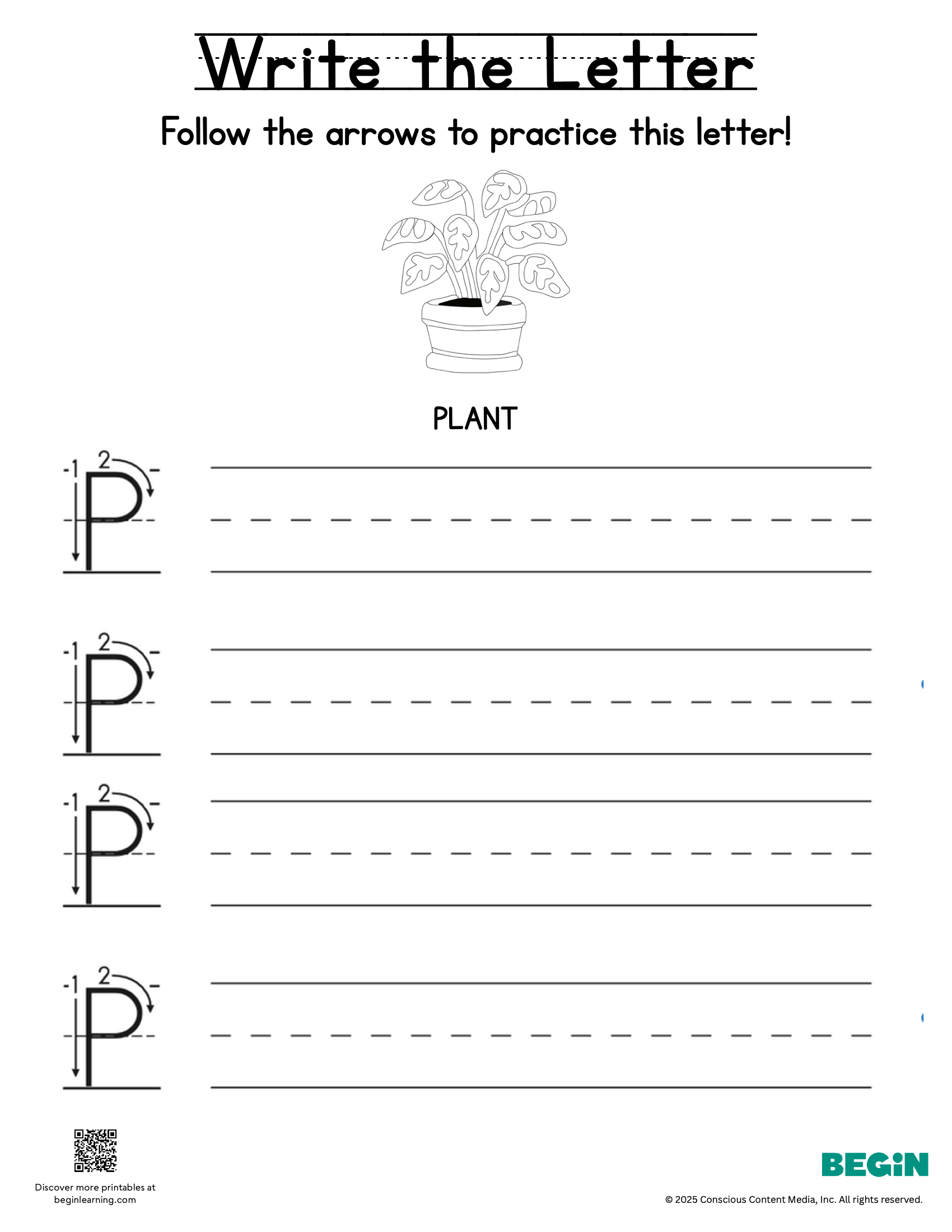 Printing & Writing Worksheet - Letter P - Uppercase