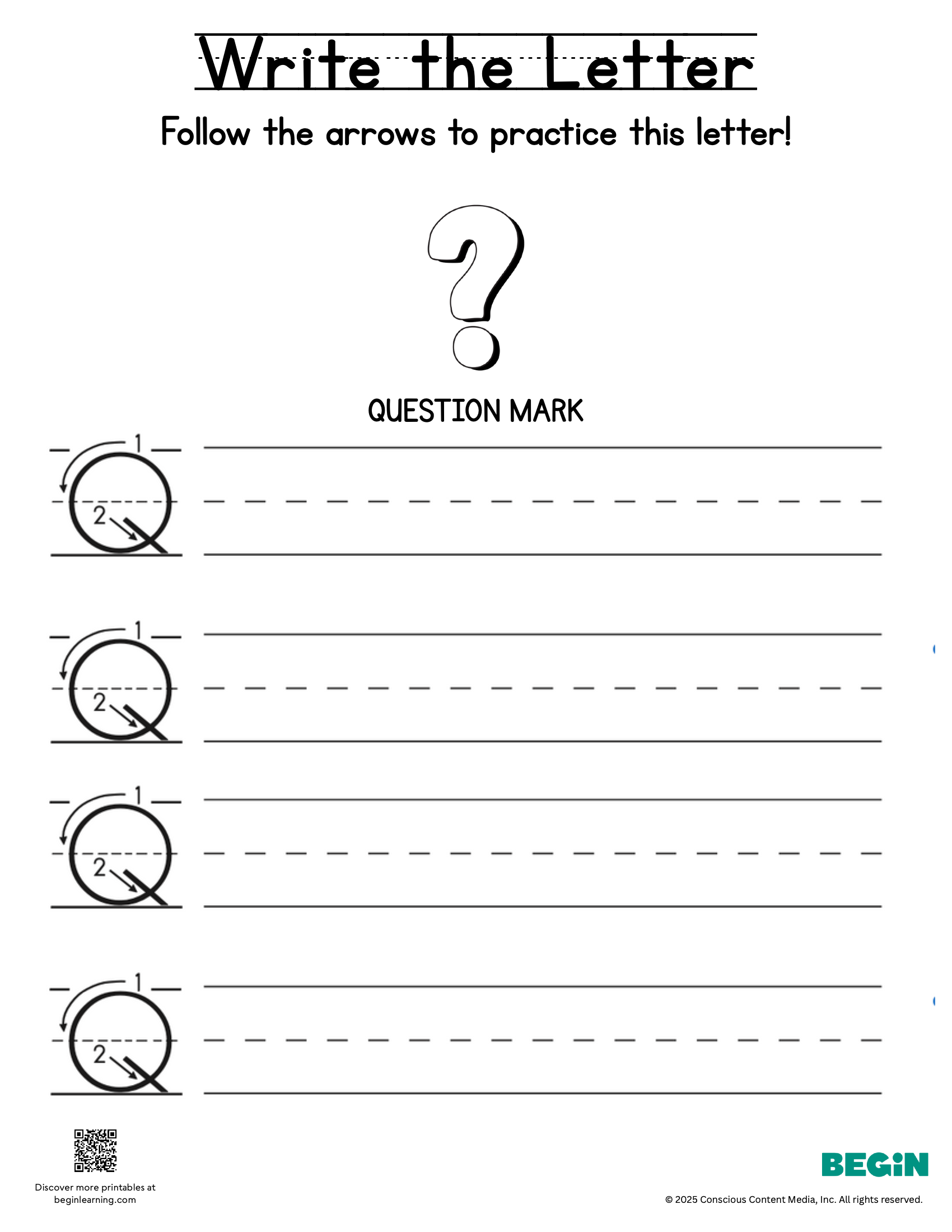 Printing & Writing Worksheet - Letter Q - Uppercase