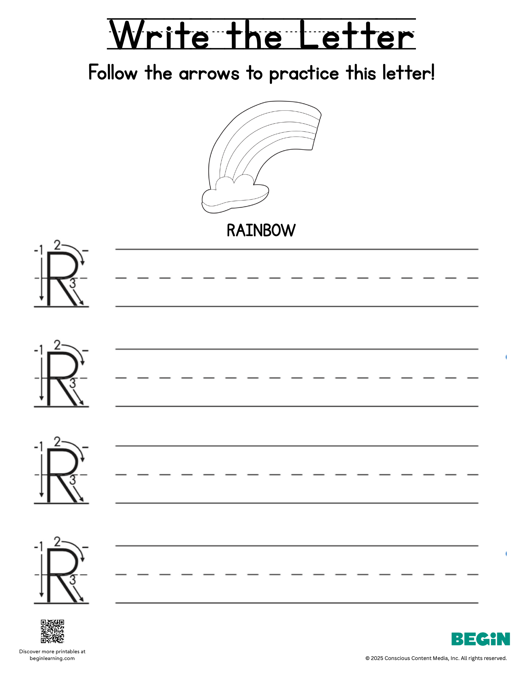 Printing & Writing Worksheet - Letter R - Uppercase