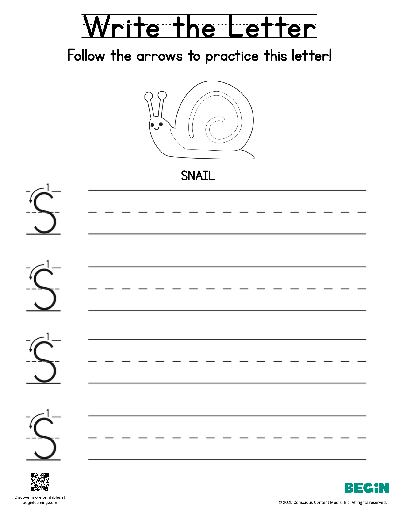 Printing & Writing Worksheet - Letter S - Uppercase