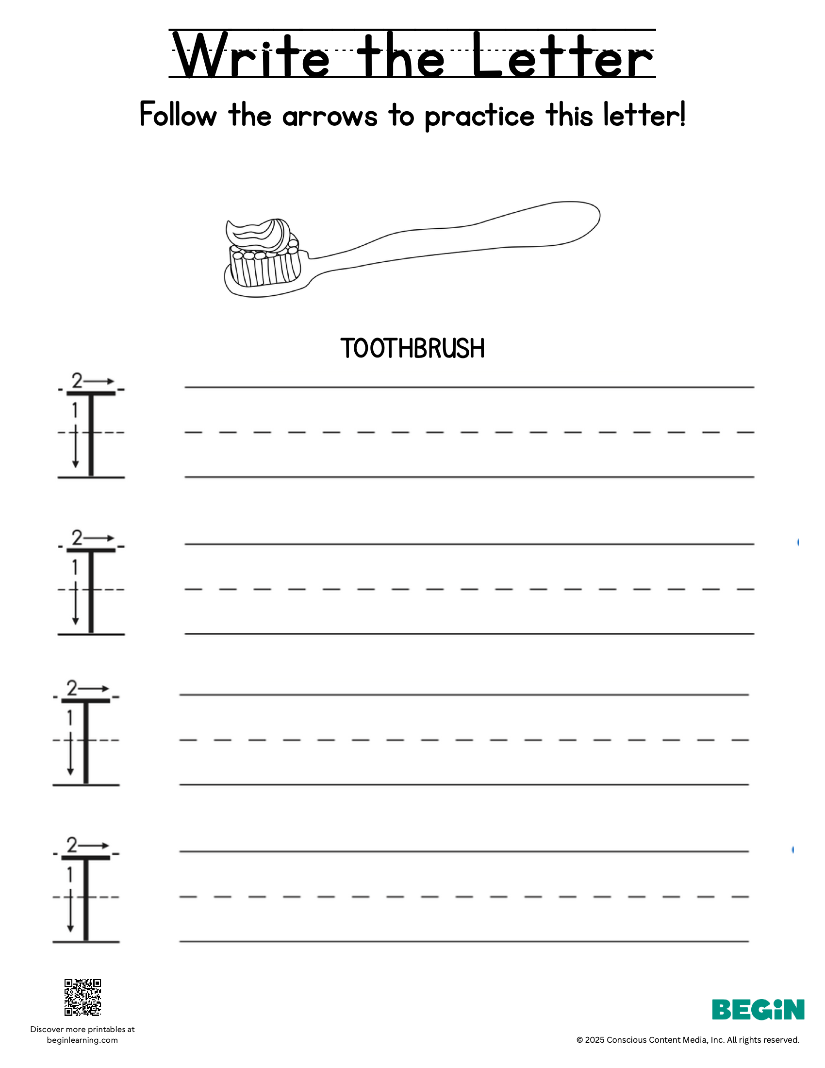 Printing & Writing Worksheet - Letter T - Uppercase