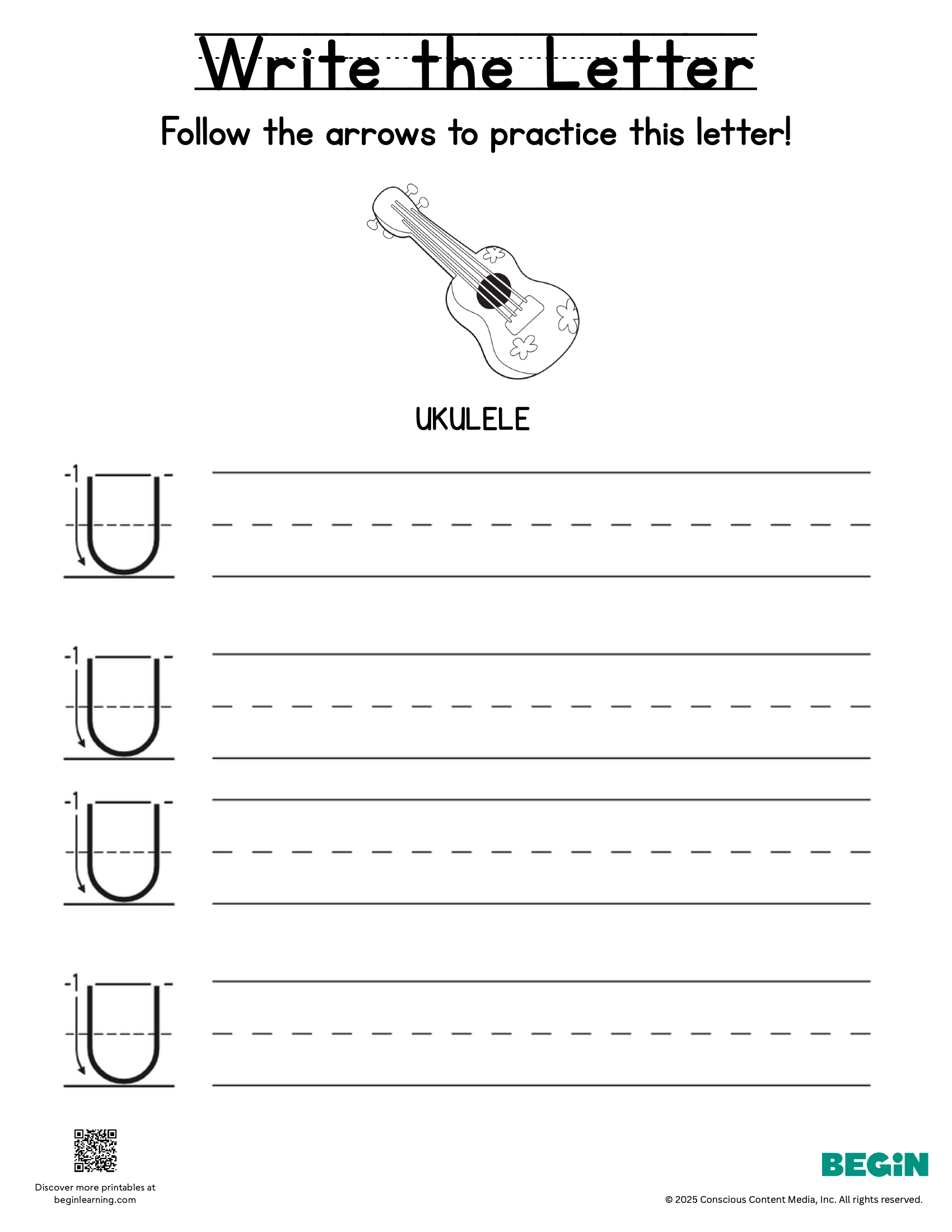 Printing & Writing Worksheet - Letter U - Uppercase