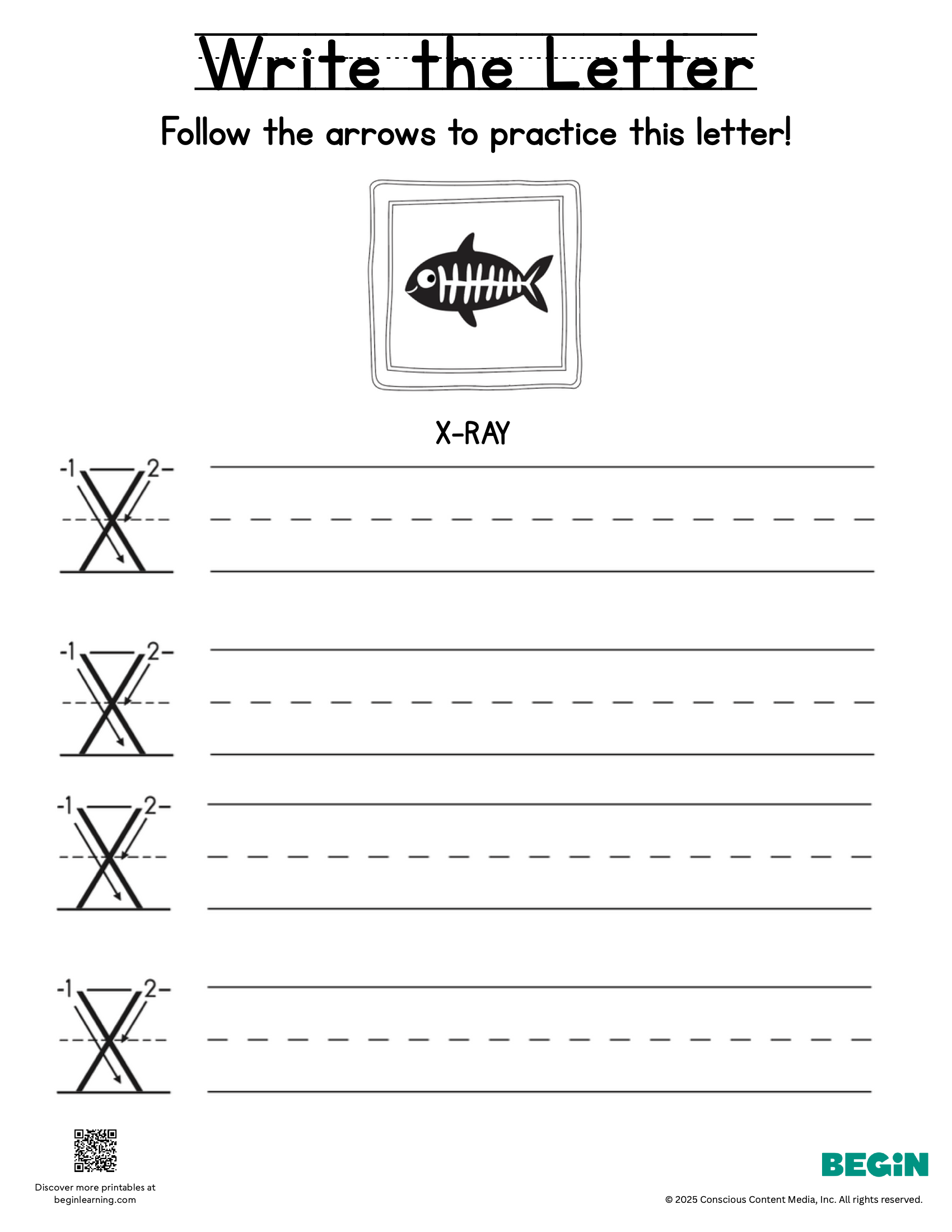 Printing & Writing Worksheet - Letter X - Uppercase