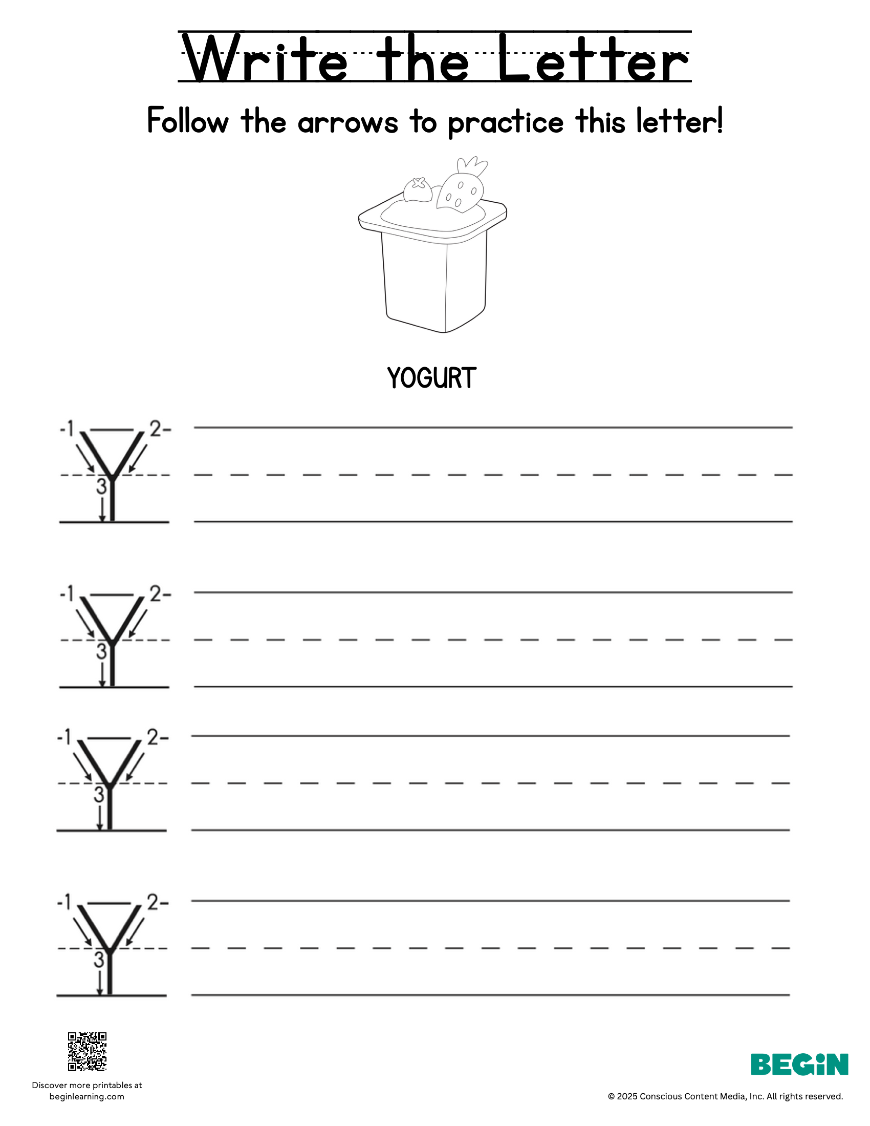 Printing & Writing Worksheet - Letter Y - Uppercase