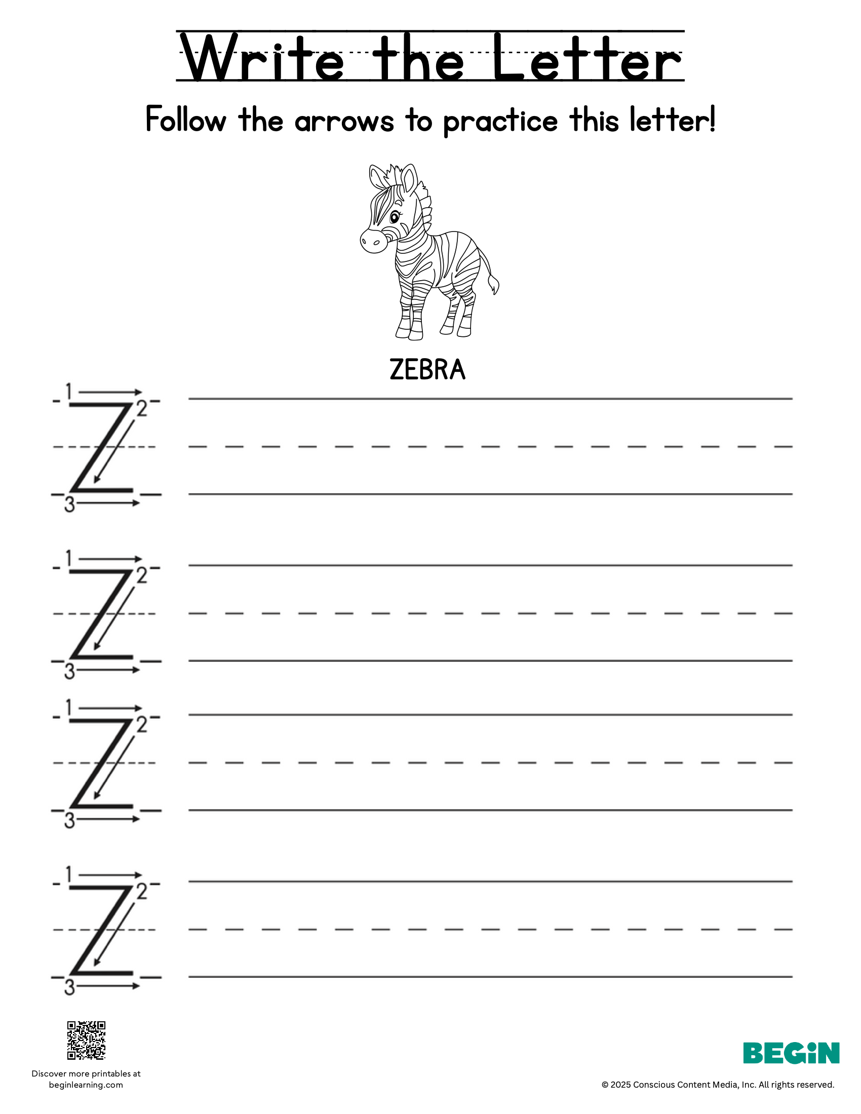 Printing & Writing Worksheet - Letter Z - Uppercase
