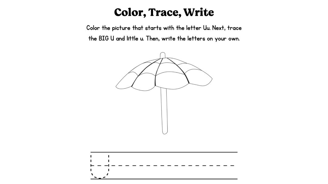 Free Printable Letter “U” Worksheets