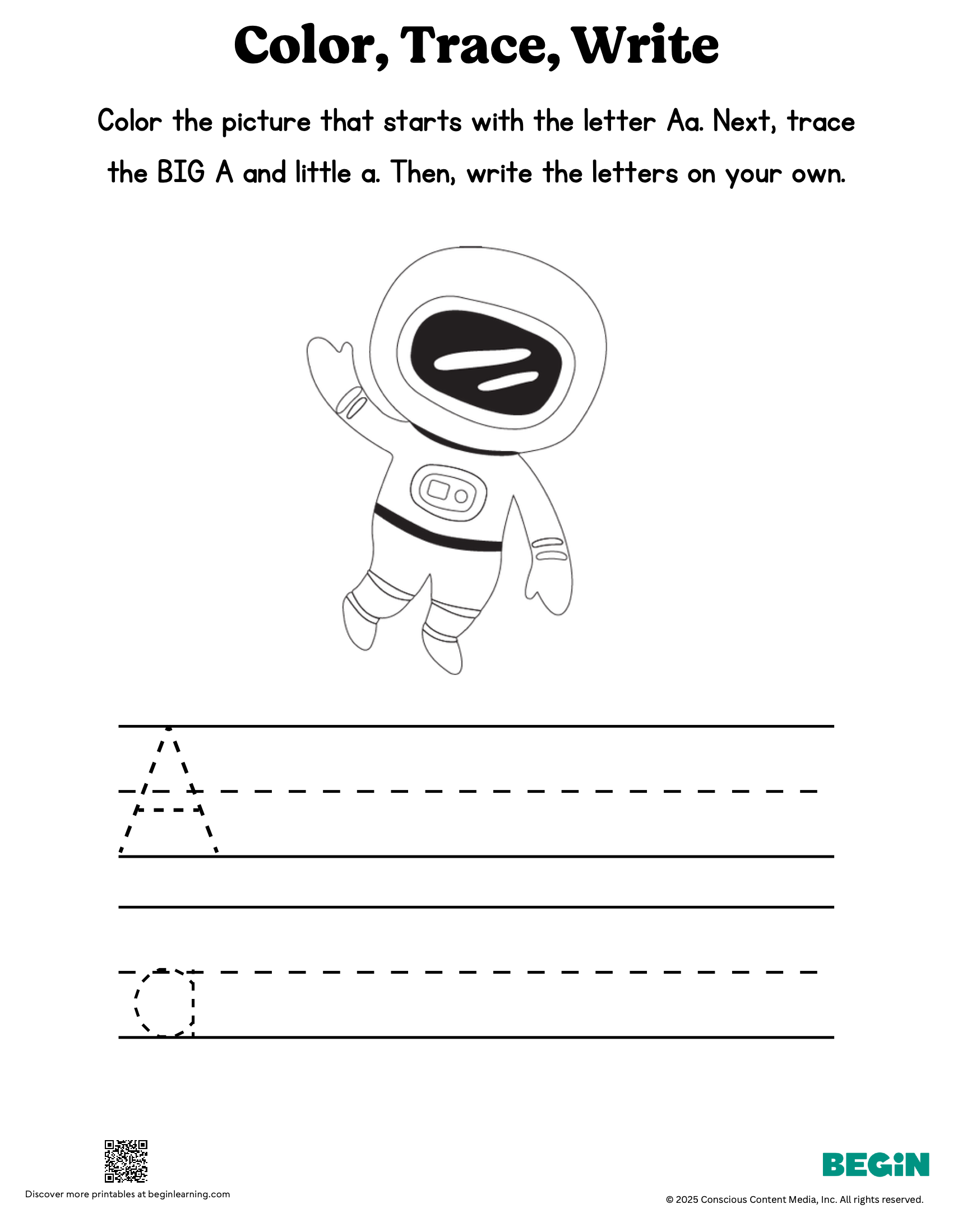 Color Trace Write Mixed Letter A Printable