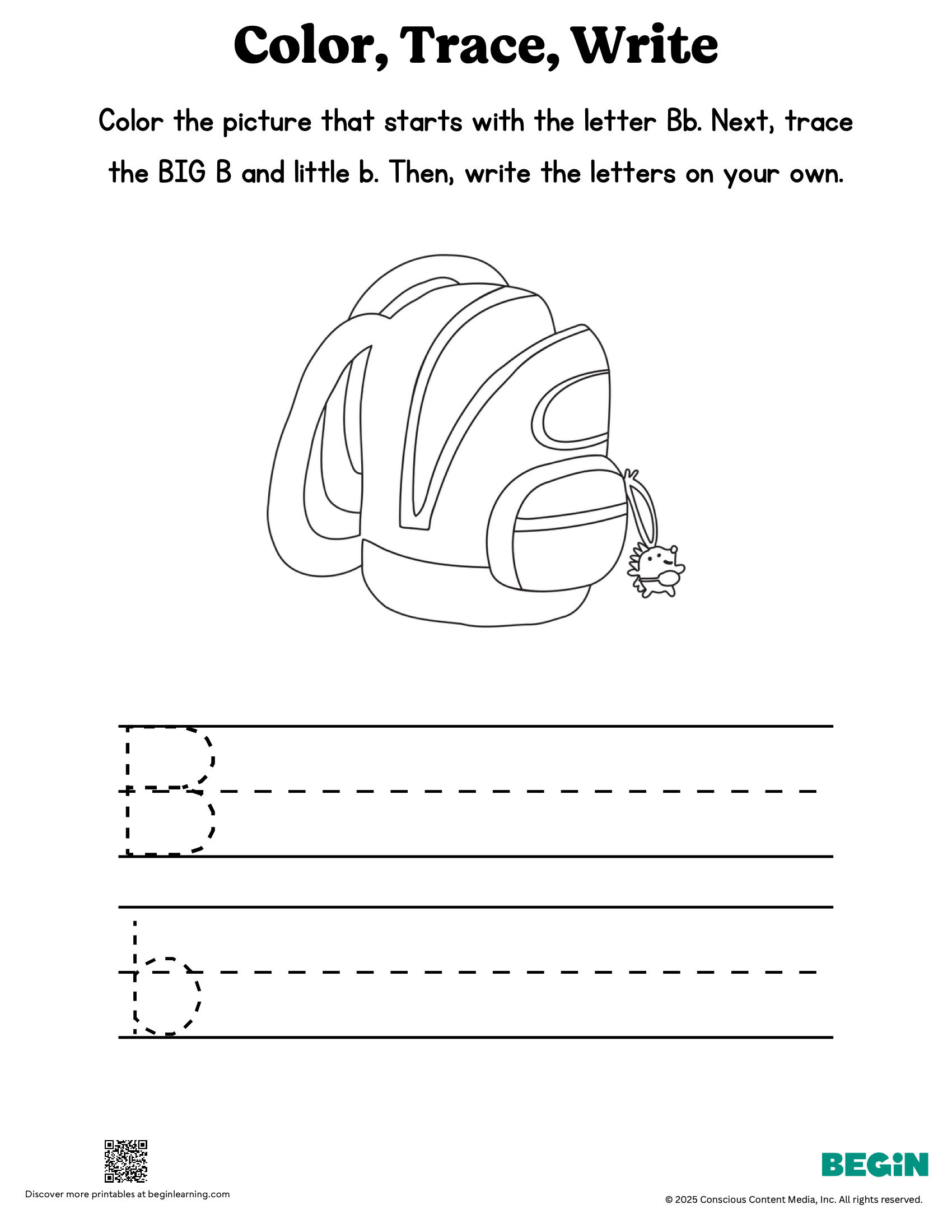 Color Trace Write Mixed Letter B Printable