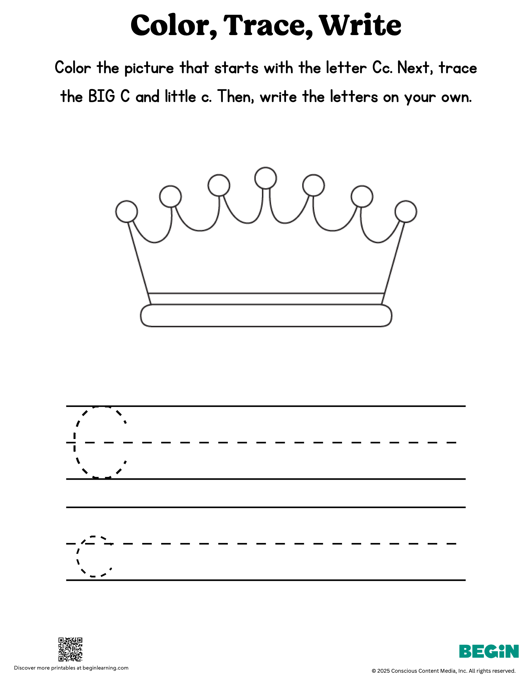 Color Trace Write Mixed Letter C Printable