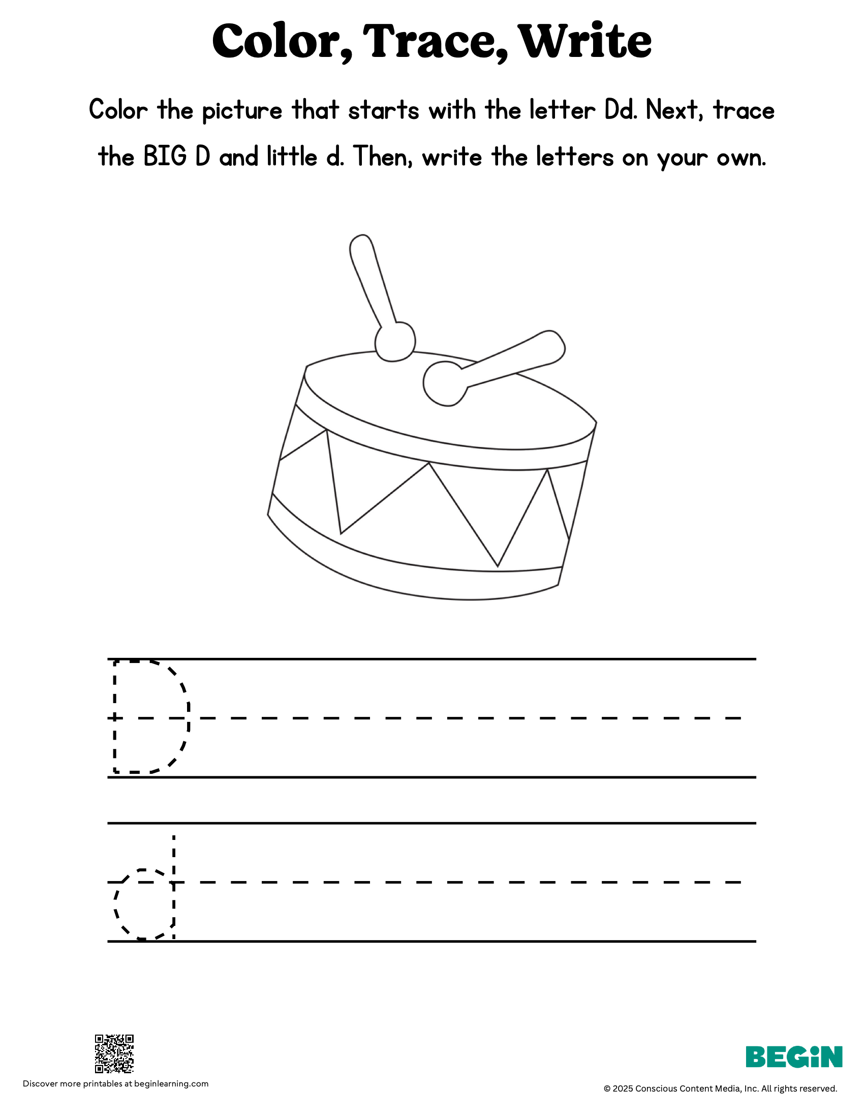 Color Trace Write Mixed Letter D Printable