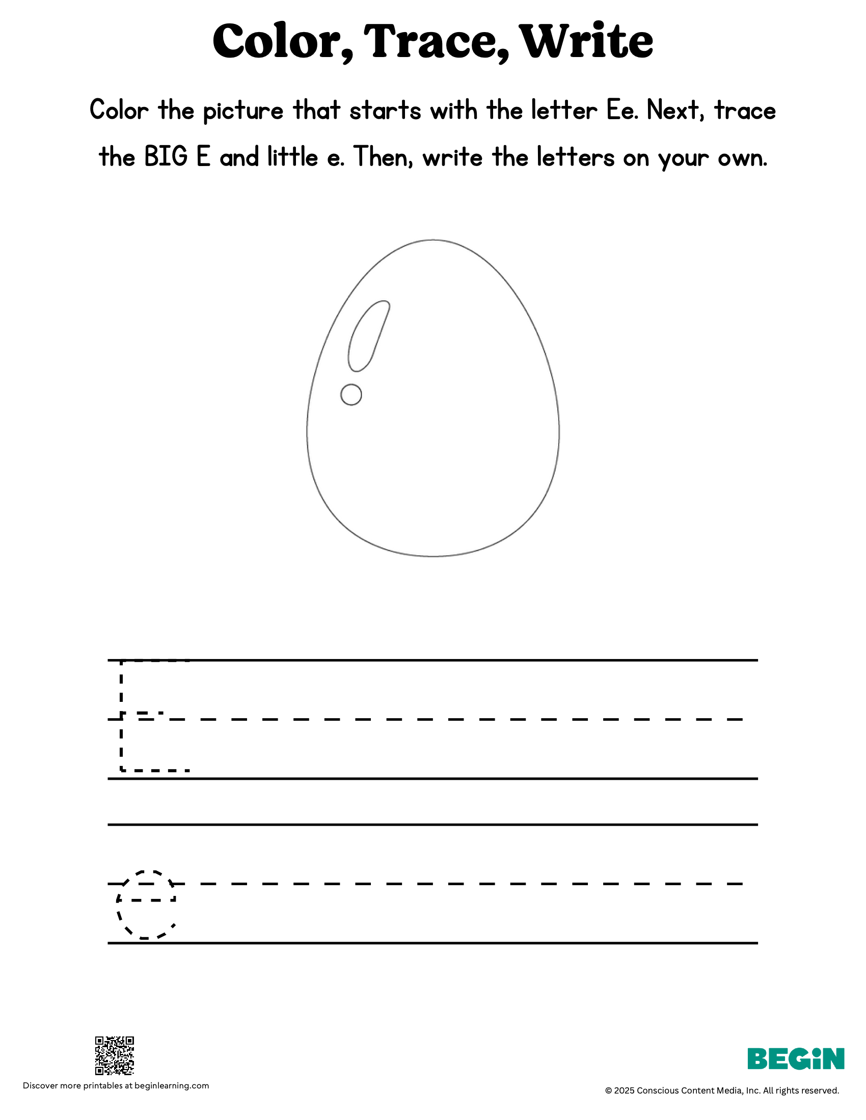 Color Trace Write Mixed Letter E Printable