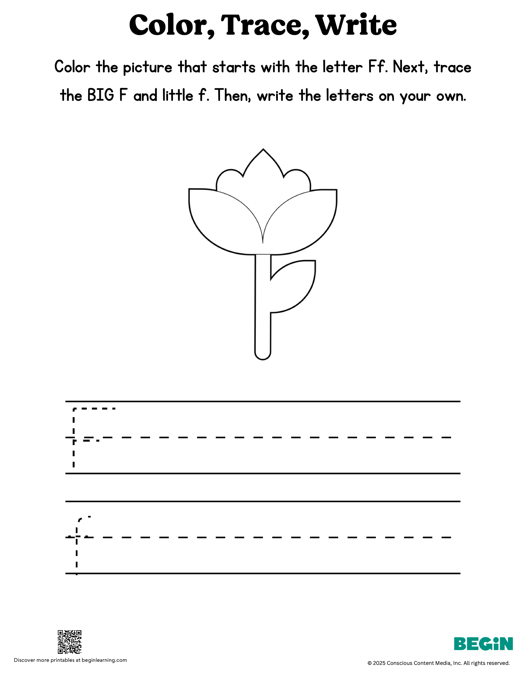 Color Trace Write Mixed Letter F Printable