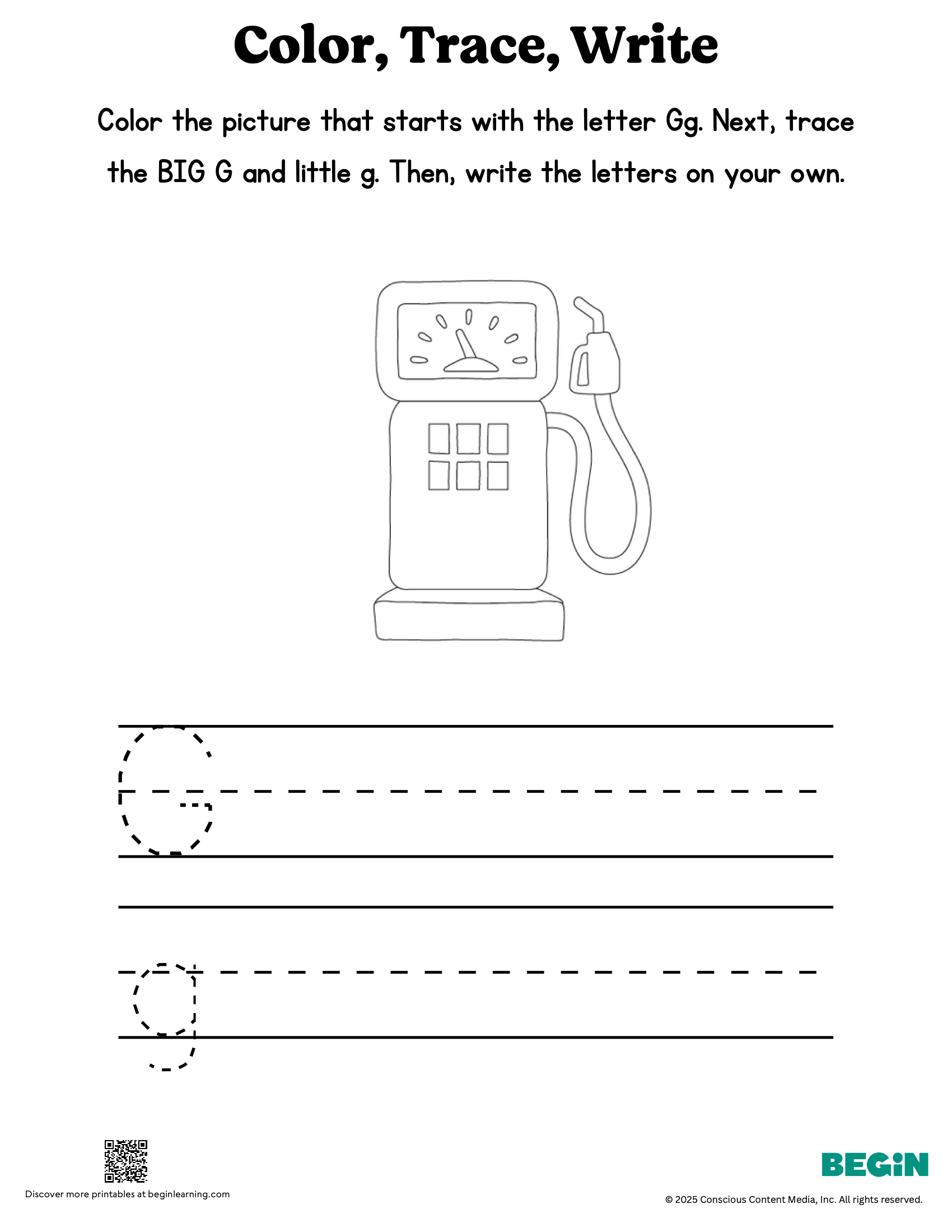 Color Trace Write Mixed Letter G Printable