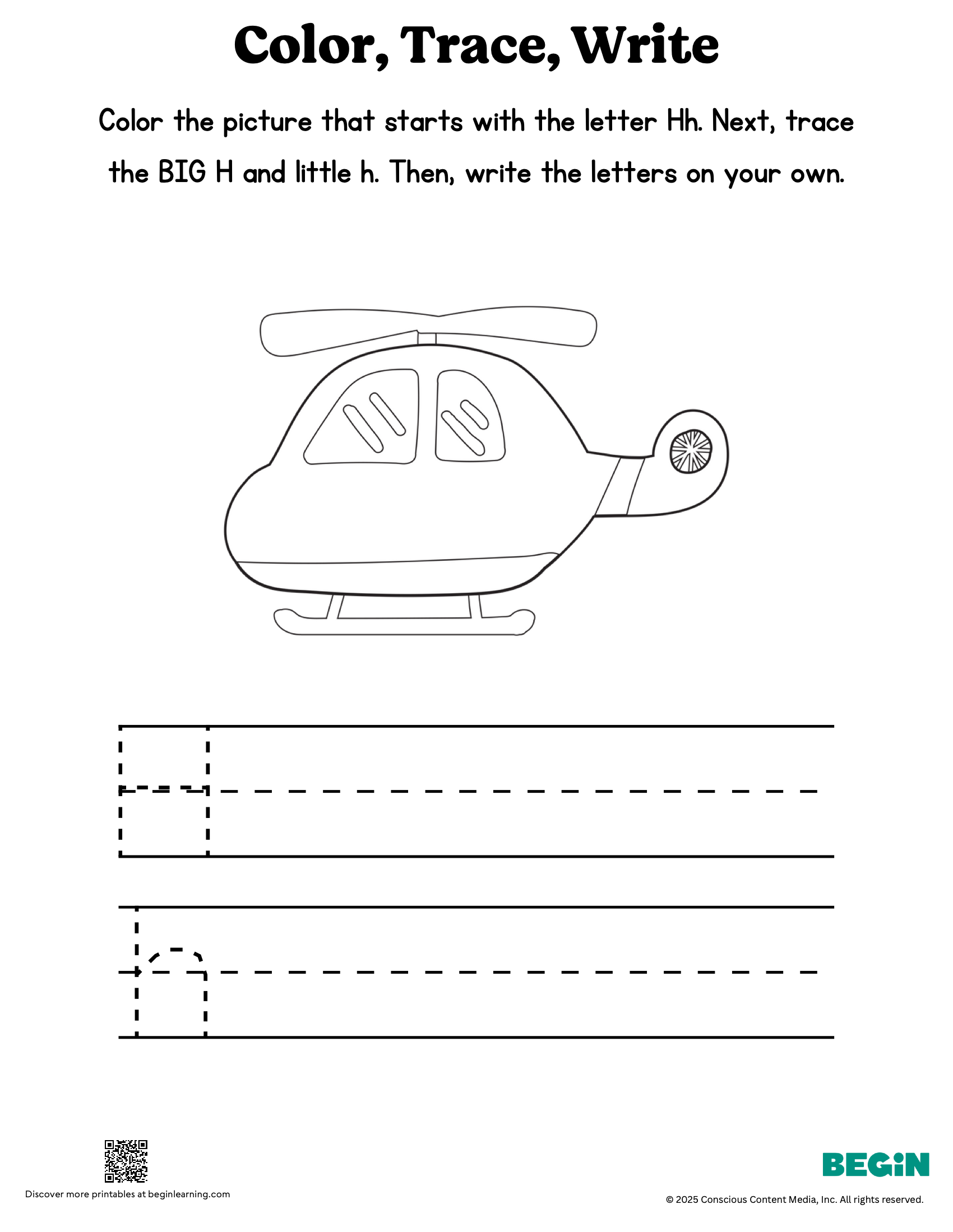 Color Trace Write Mixed Letter H Printable