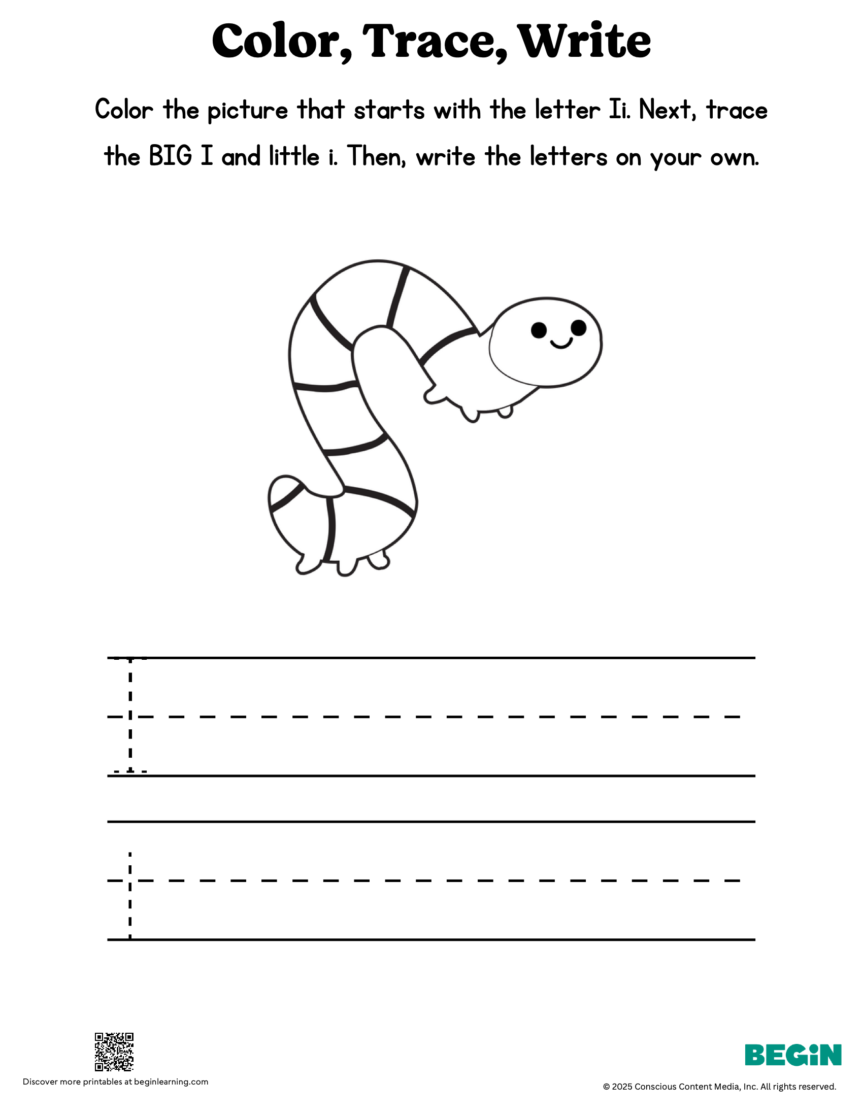 Color Trace Write Mixed Letter I Printable