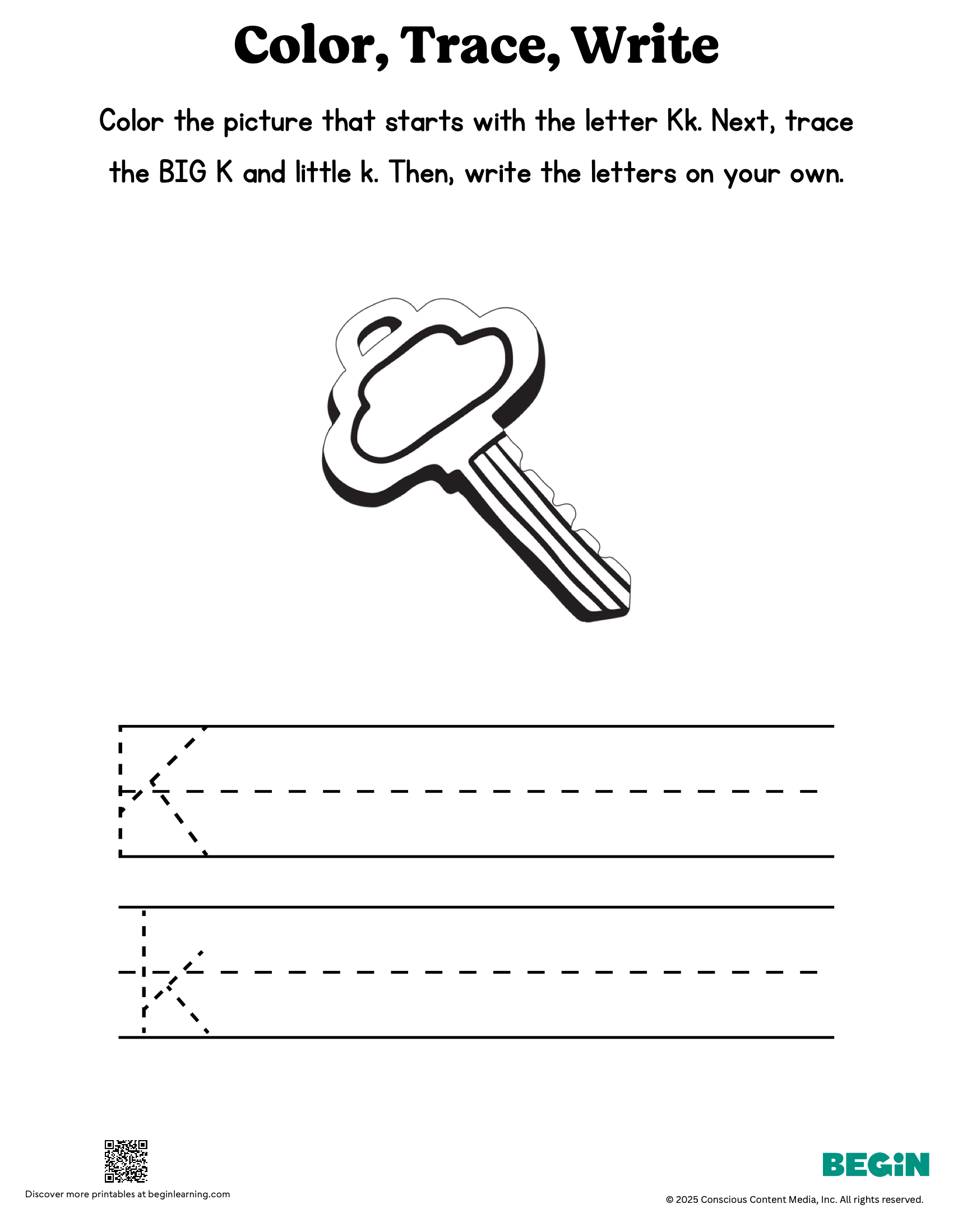 Color Trace Write Mixed Letter K Printable
