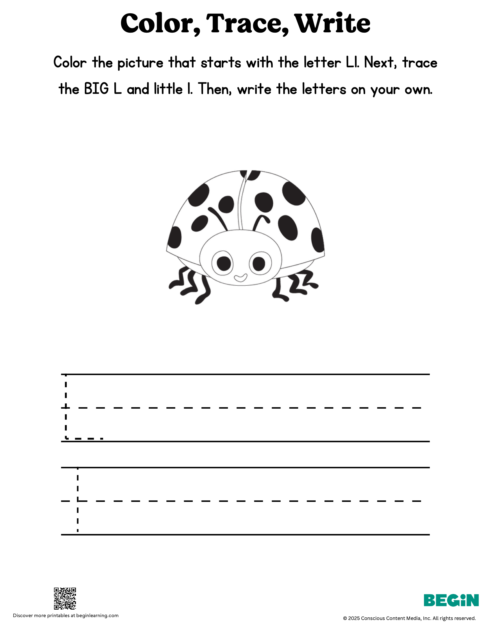 Color Trace Write Mixed Letter L Printable