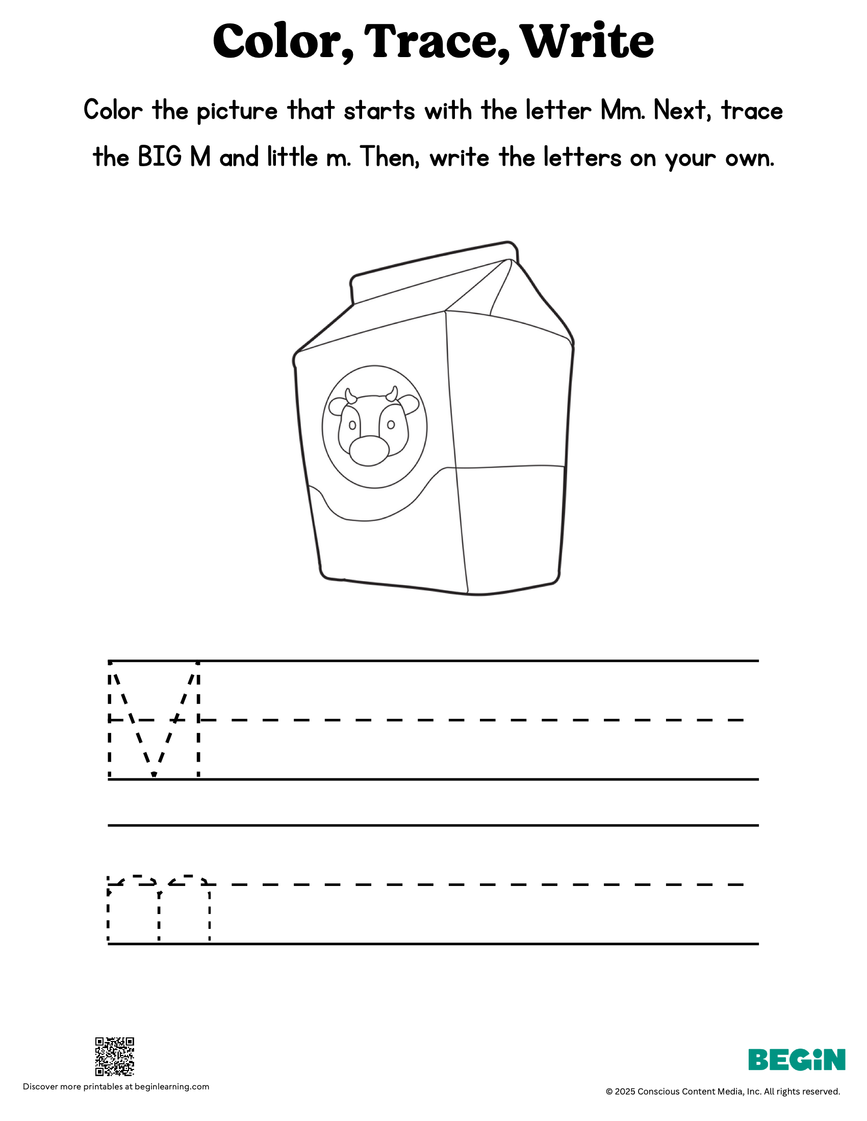 Color Trace Write Mixed Letter M Printable