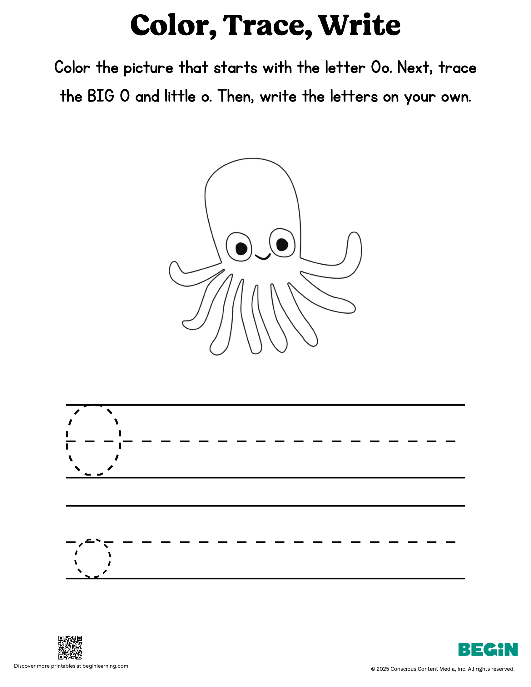 Color Trace Write Mixed Letter O Printable