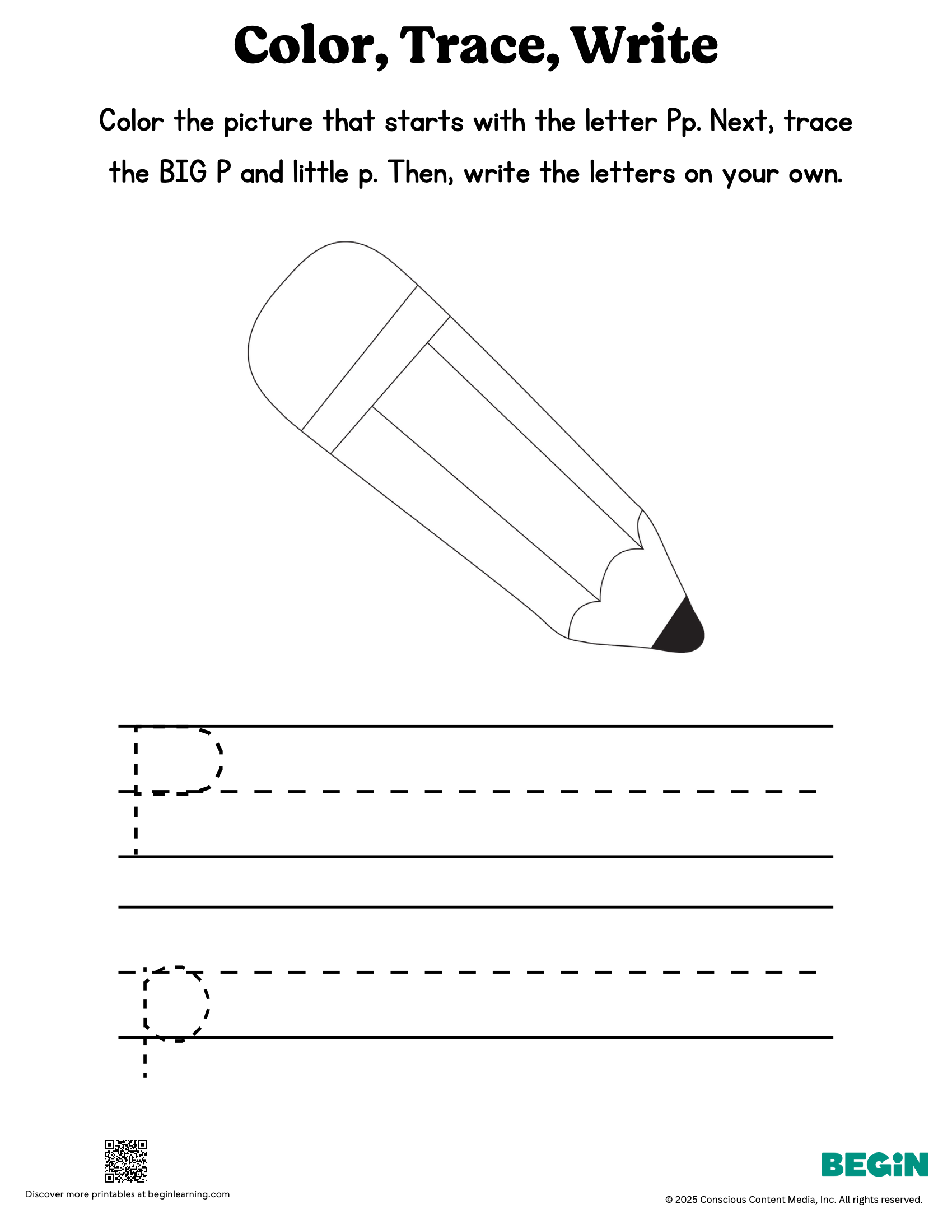 Color Trace Write Mixed Letter P Printable