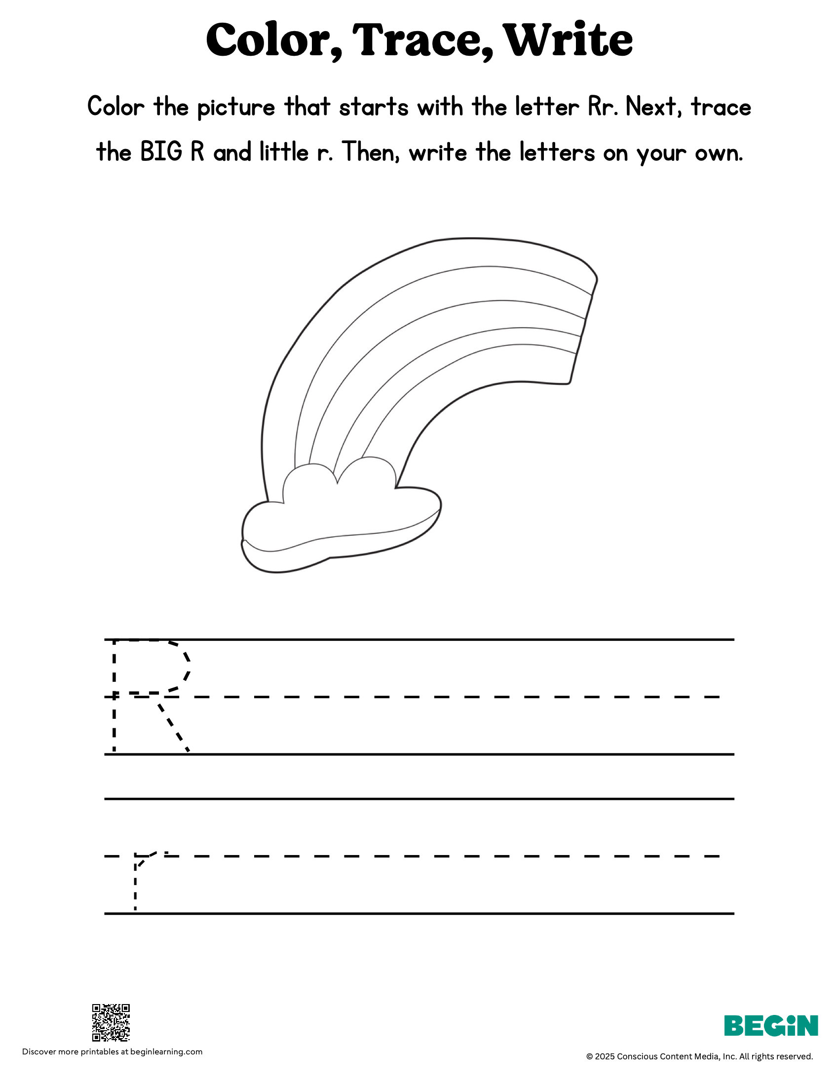 Color Trace Write Mixed Letter R Printable