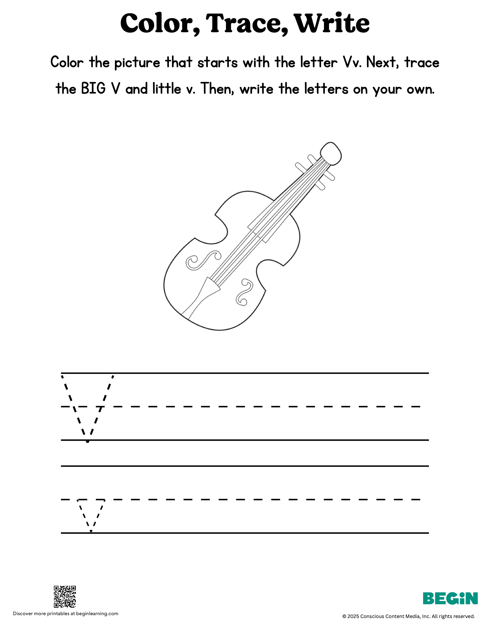 Color Trace Write Mixed Letter V Printable