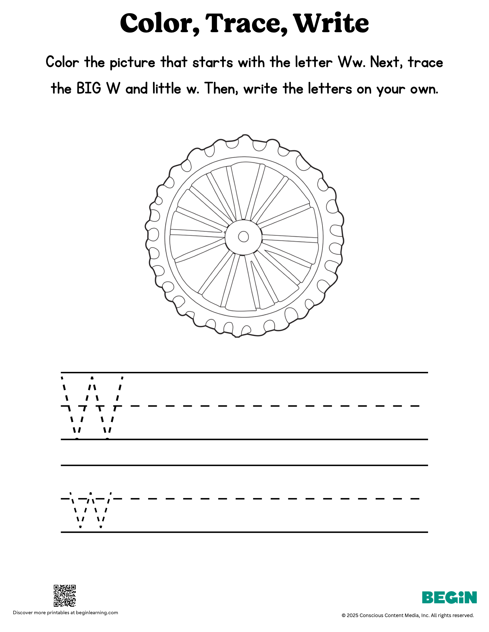 Color Trace Write Mixed Letter W Printable