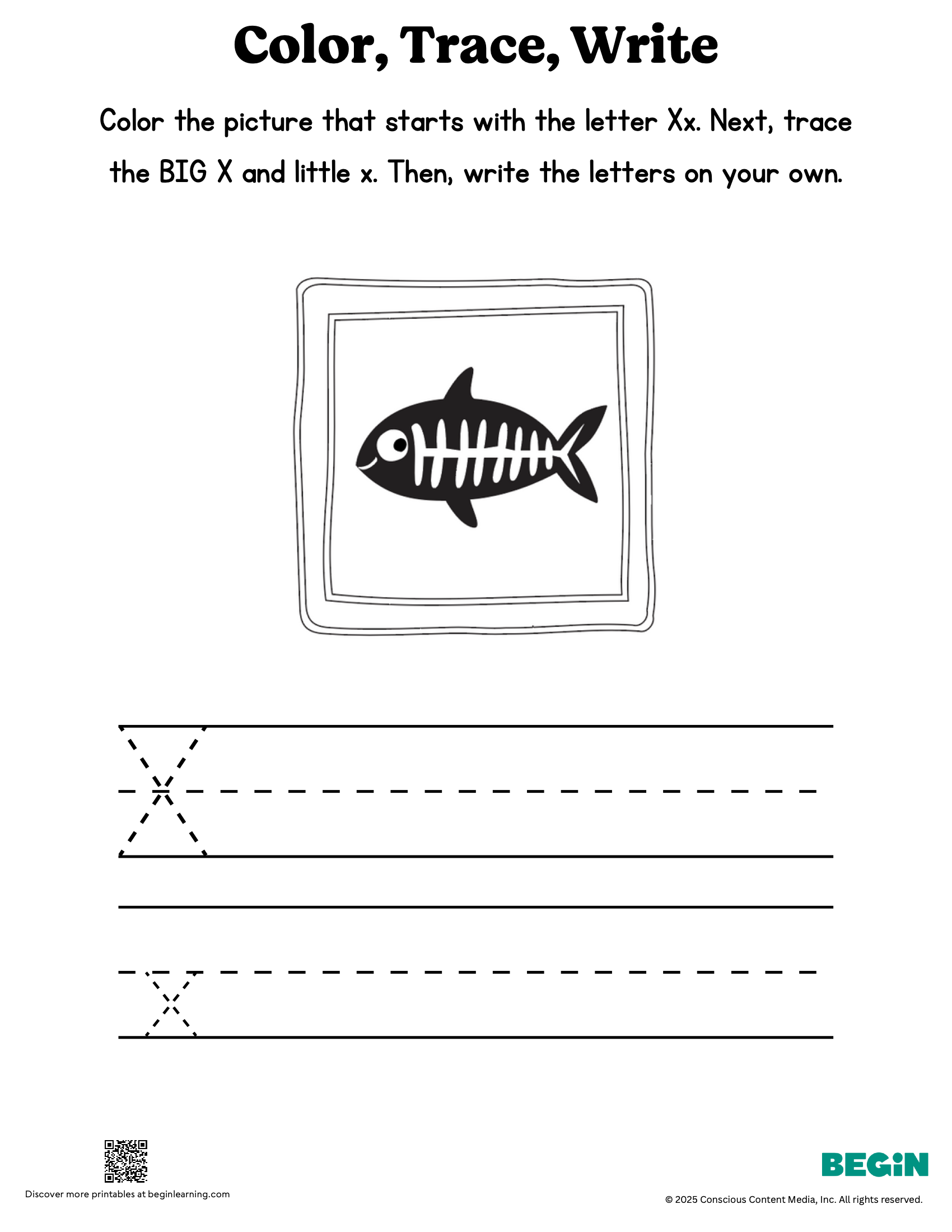 Color Trace Write Mixed Letter X Printable