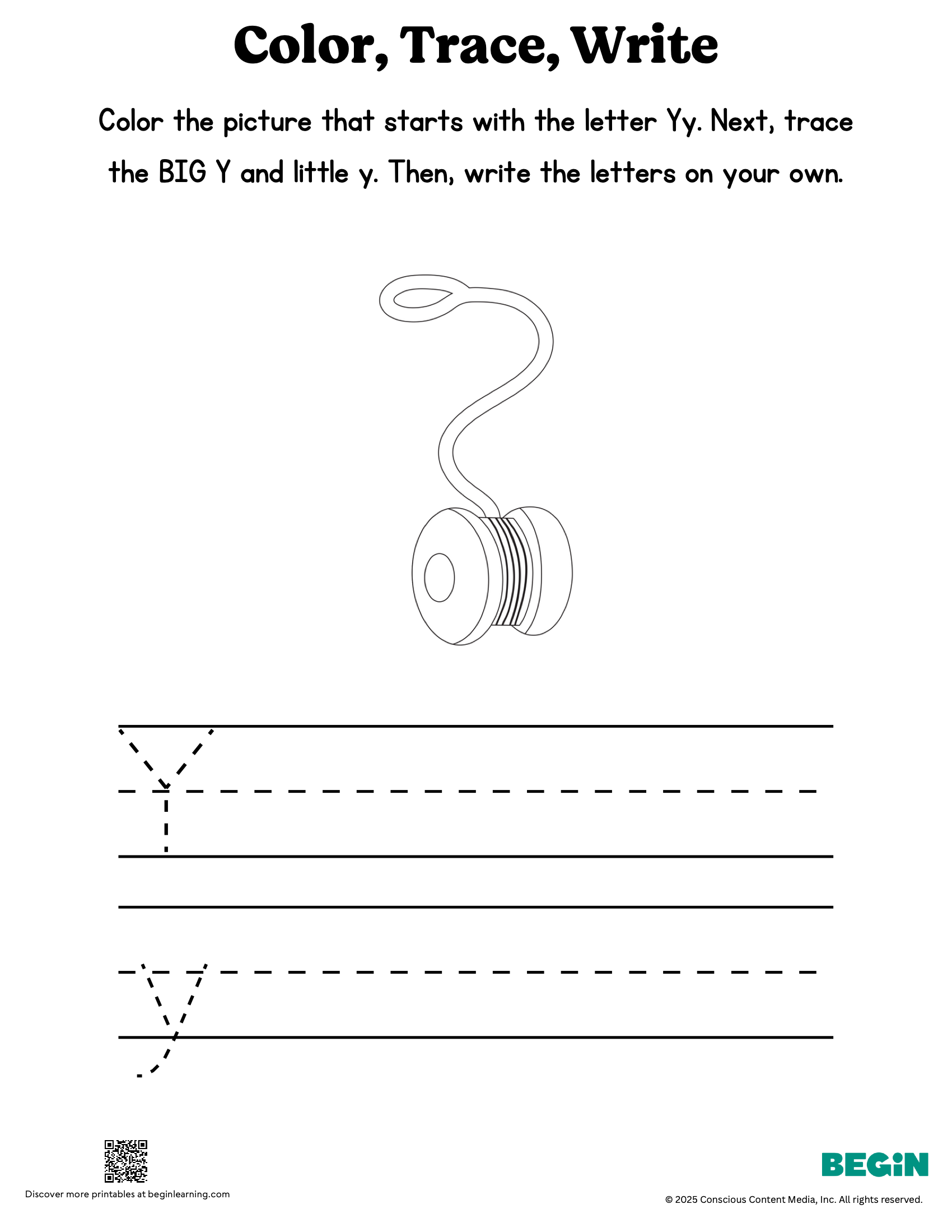 Color Trace Write Mixed Letter Y Printable