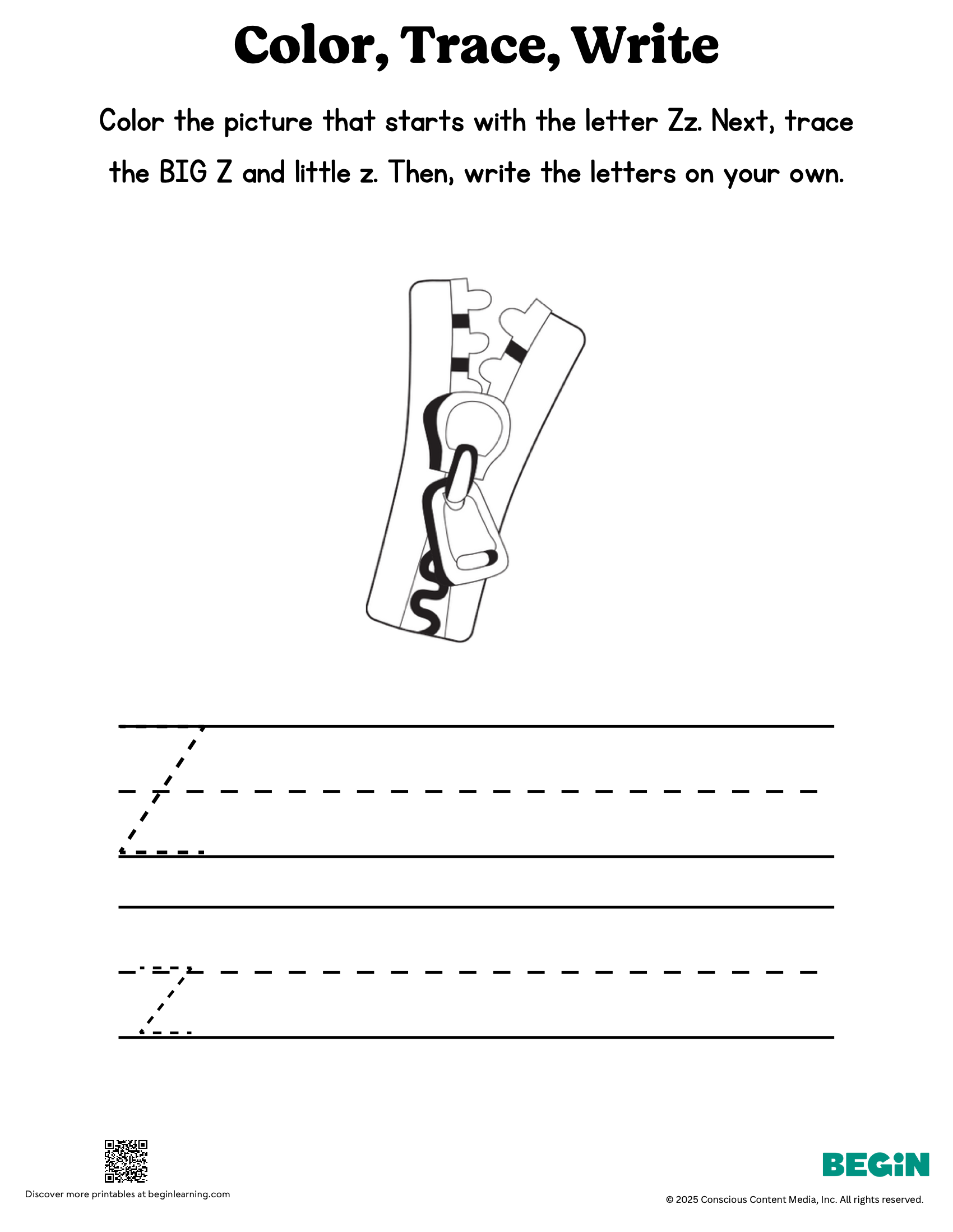 Color Trace Write Mixed Letter Z Printable